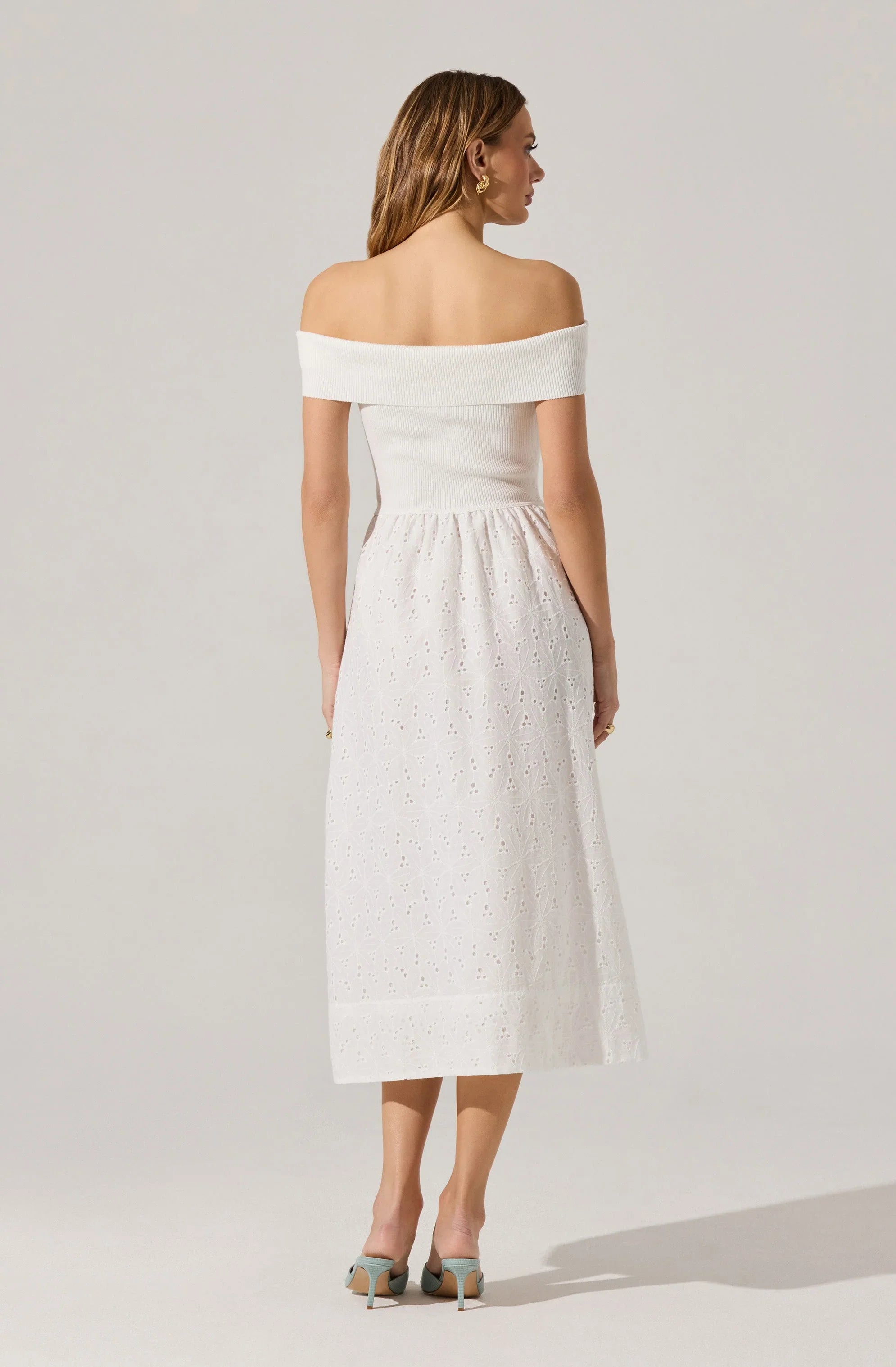 Lbruh Off Shoulder Eyelet Midi Dress