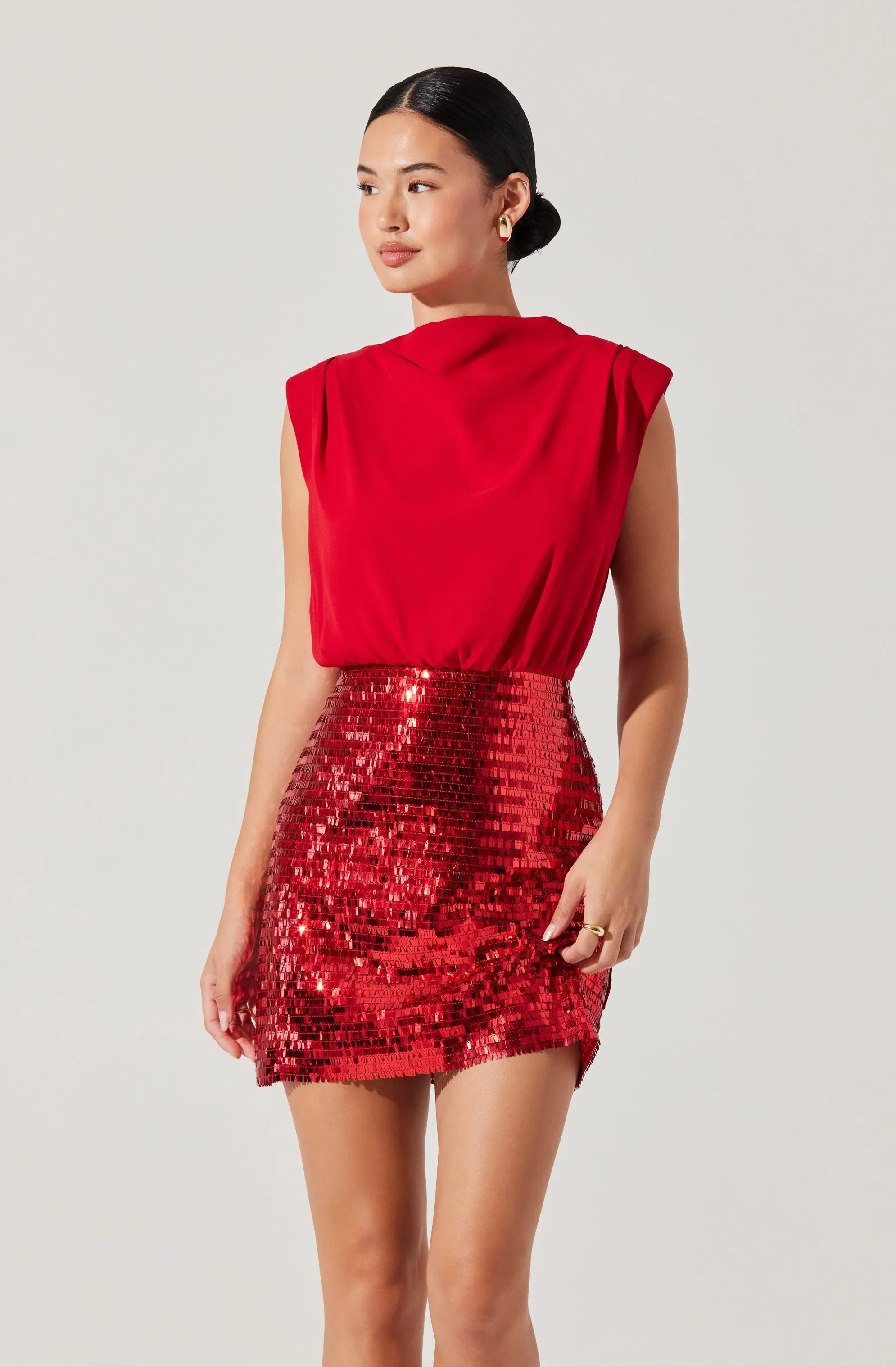 Lbruh Sequin Mixed Media Mini Dress