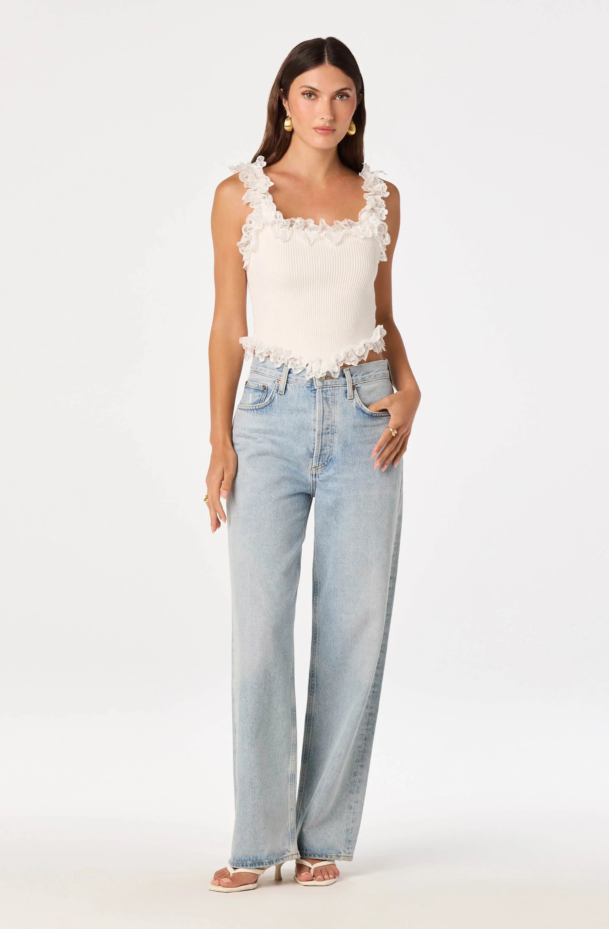 Inixyf Amity Lace Trim Ribbed Crop Top