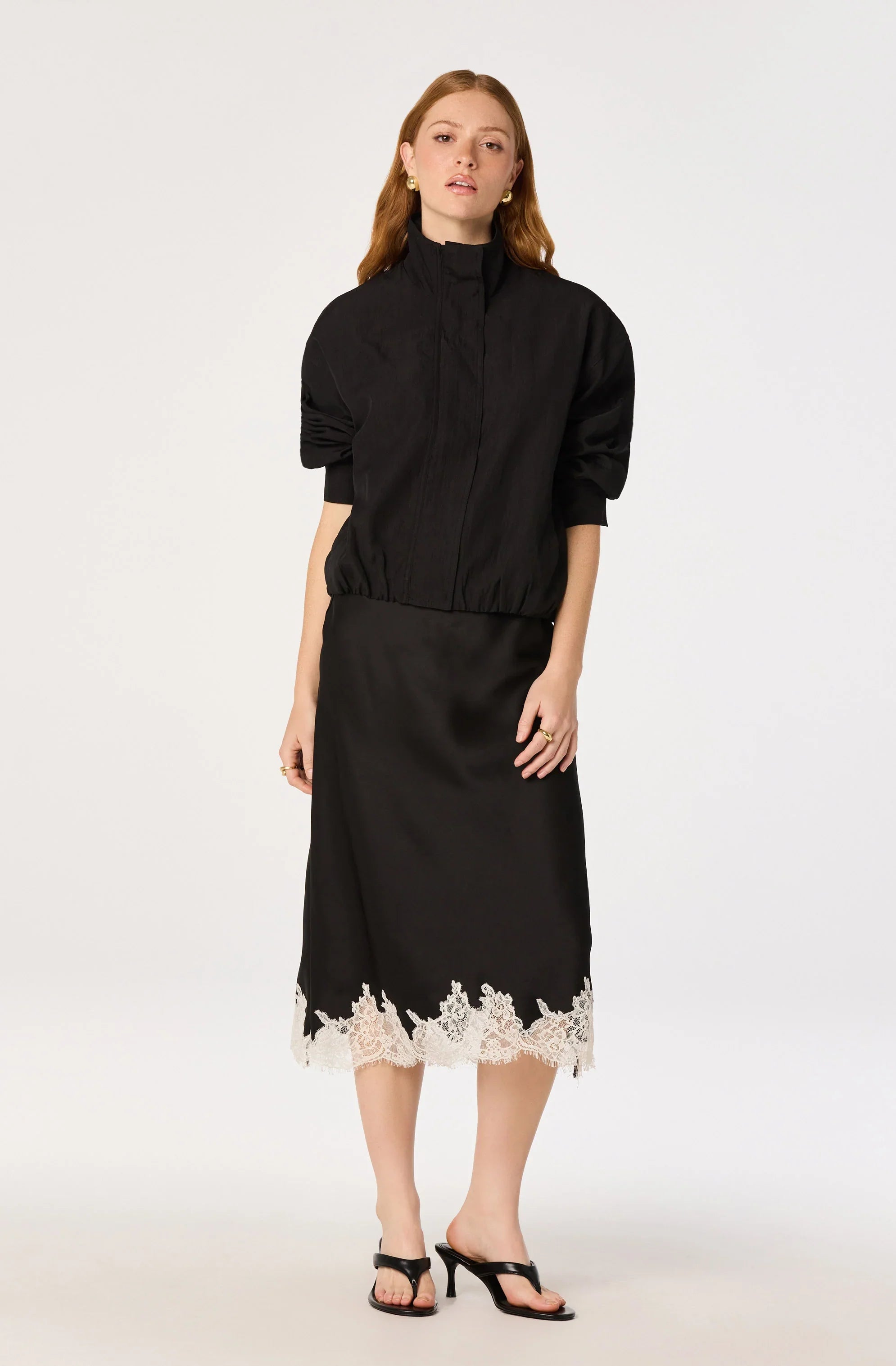 Inixyf Blossom Lace Hem Midi Skirt