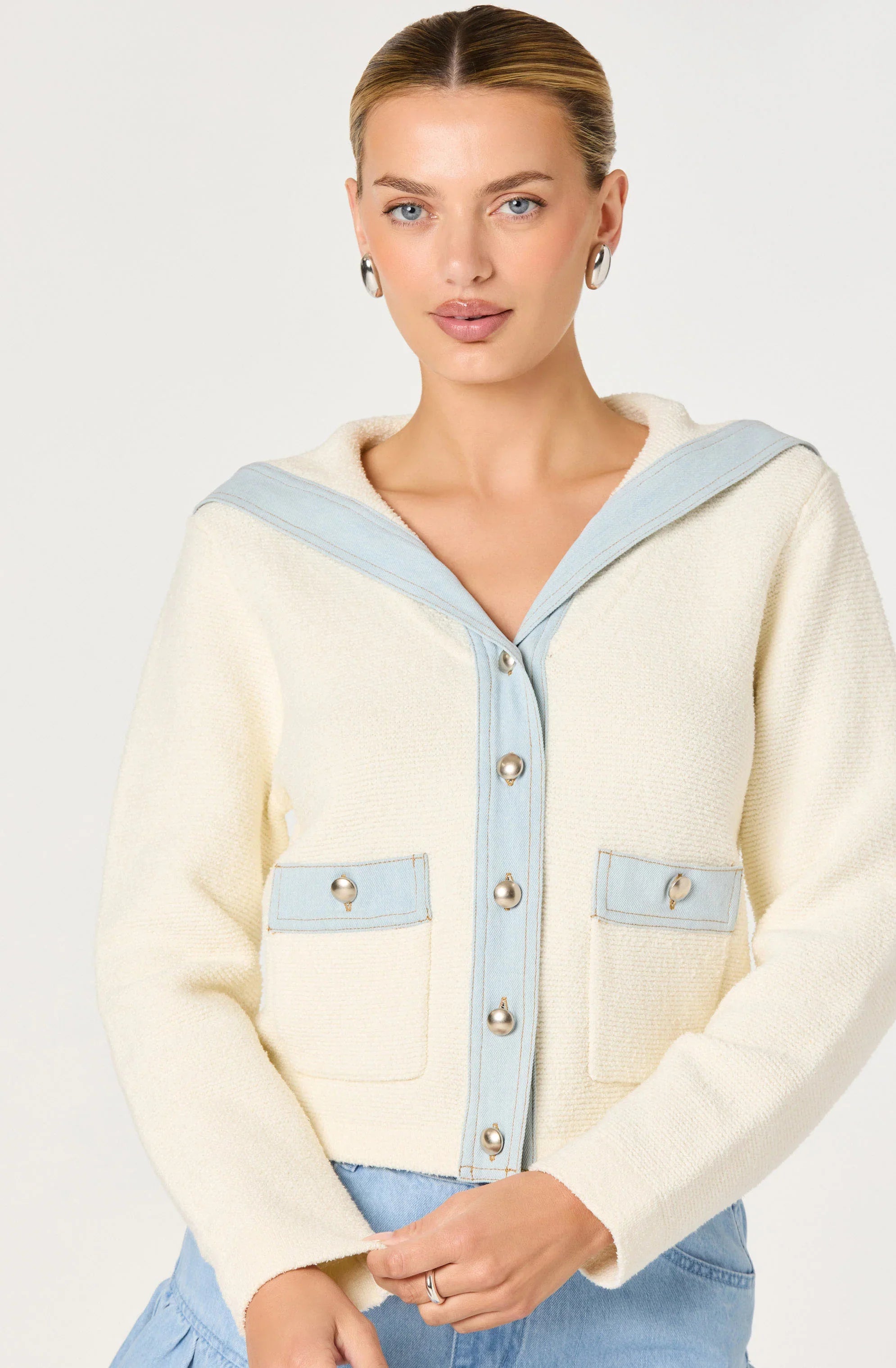 Inixyf Briley Terry Knit Denim Trim Cardigan