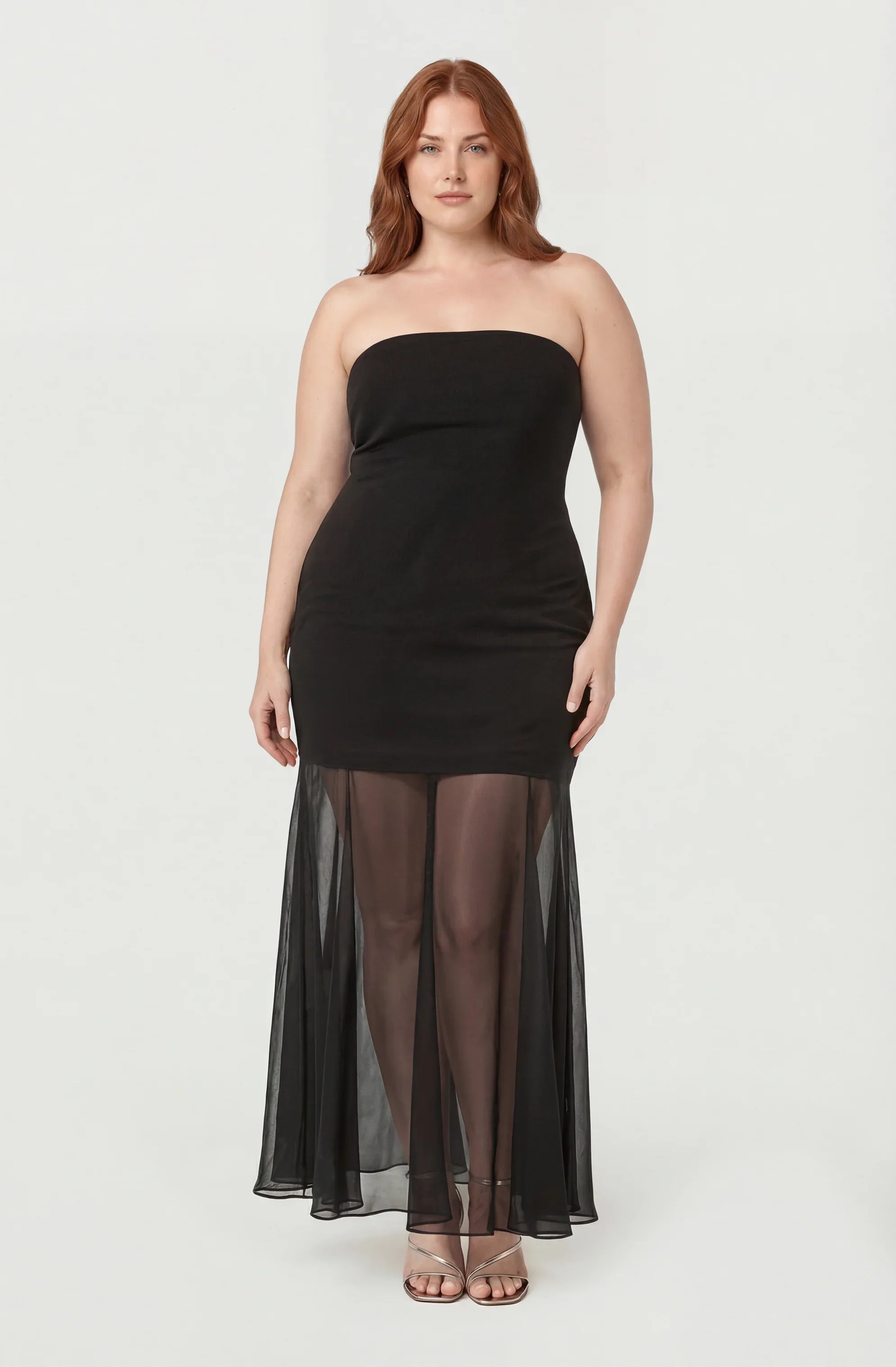 Inixyf Lizet Strapless Mini Dress with Sheer Maxi Overlay