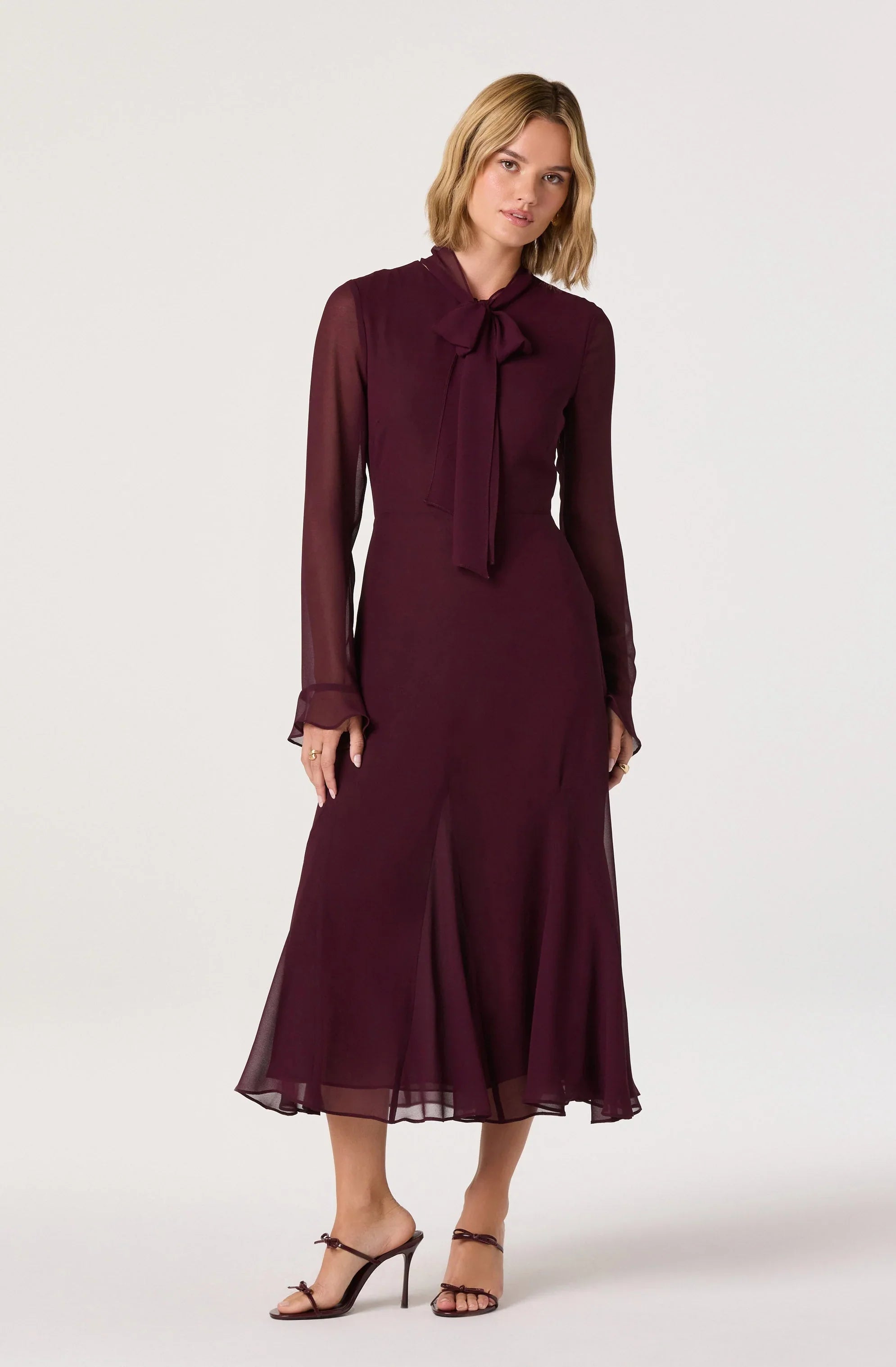 Lbruh Tie Neck Midi Dress