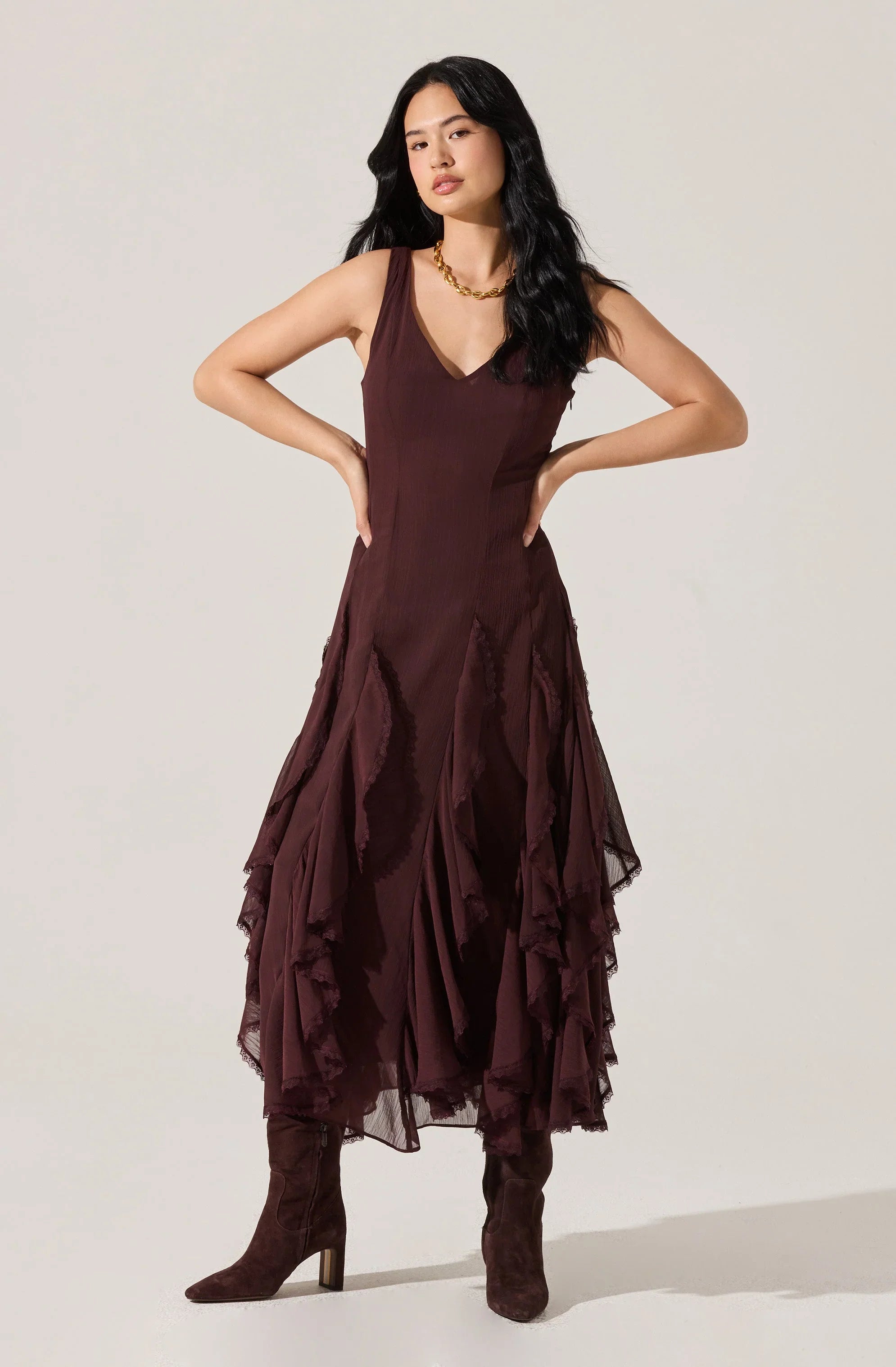 Lbruh Philomene V-Neck Ruffle Trim Dress