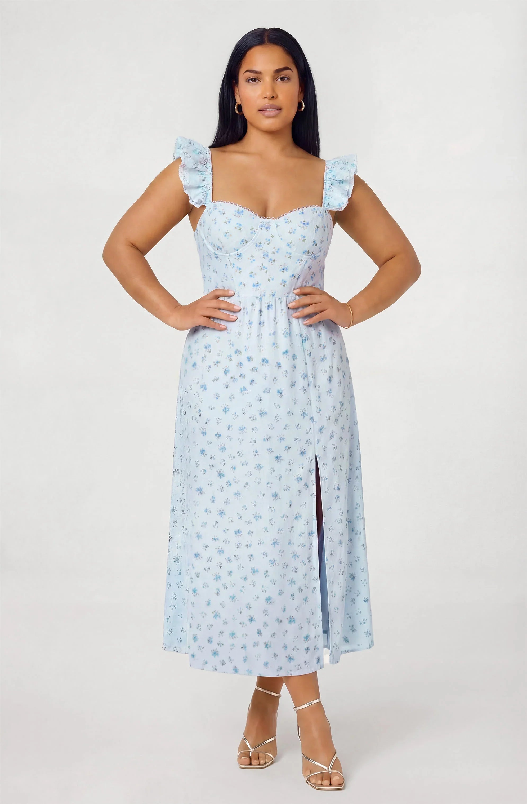 Inixyf Wedelia Ruffle Strap Eyelet Corset Midi Dress