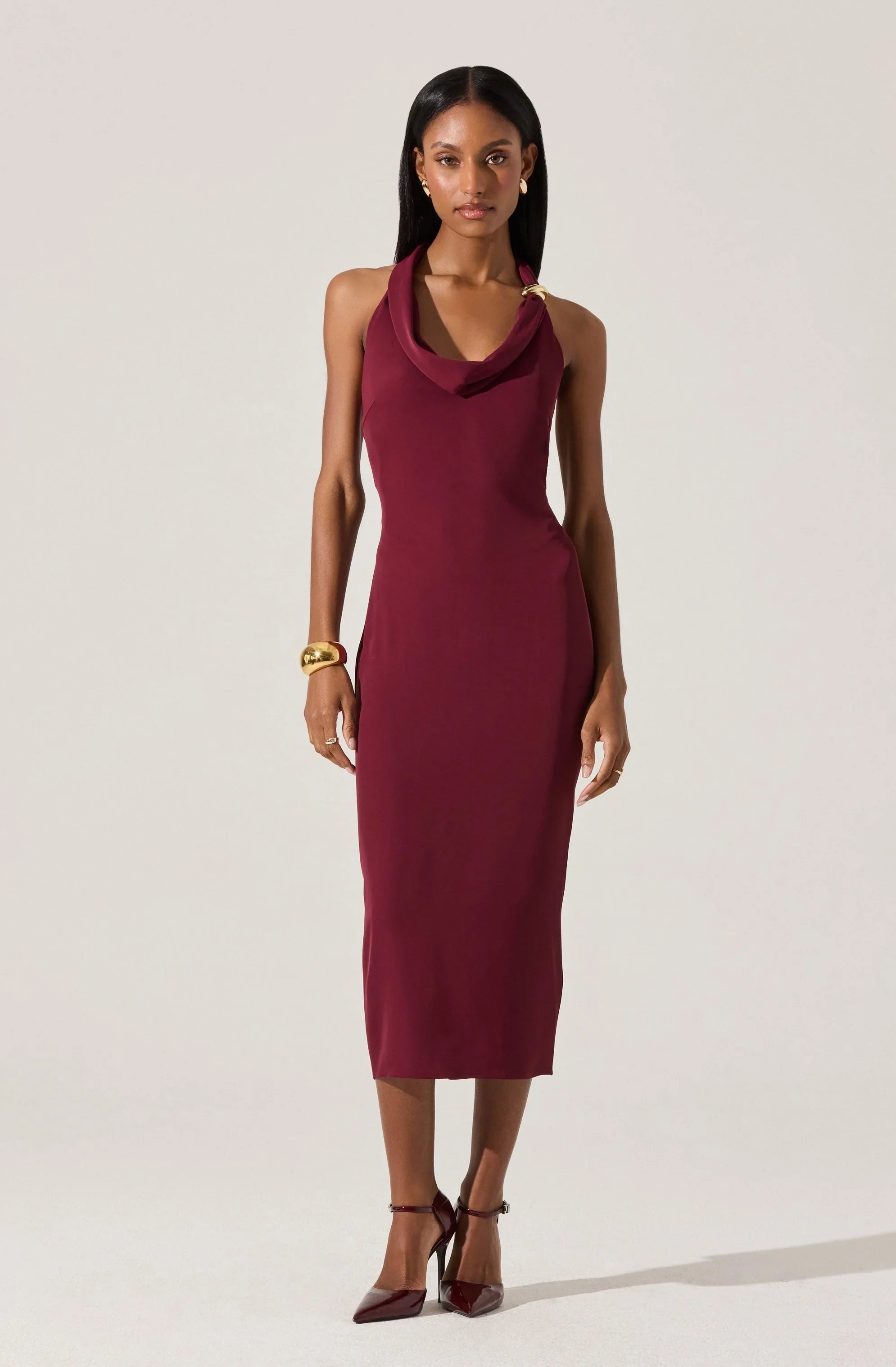 Lbruh Alanna Halter Cowl Neck Midi Dress