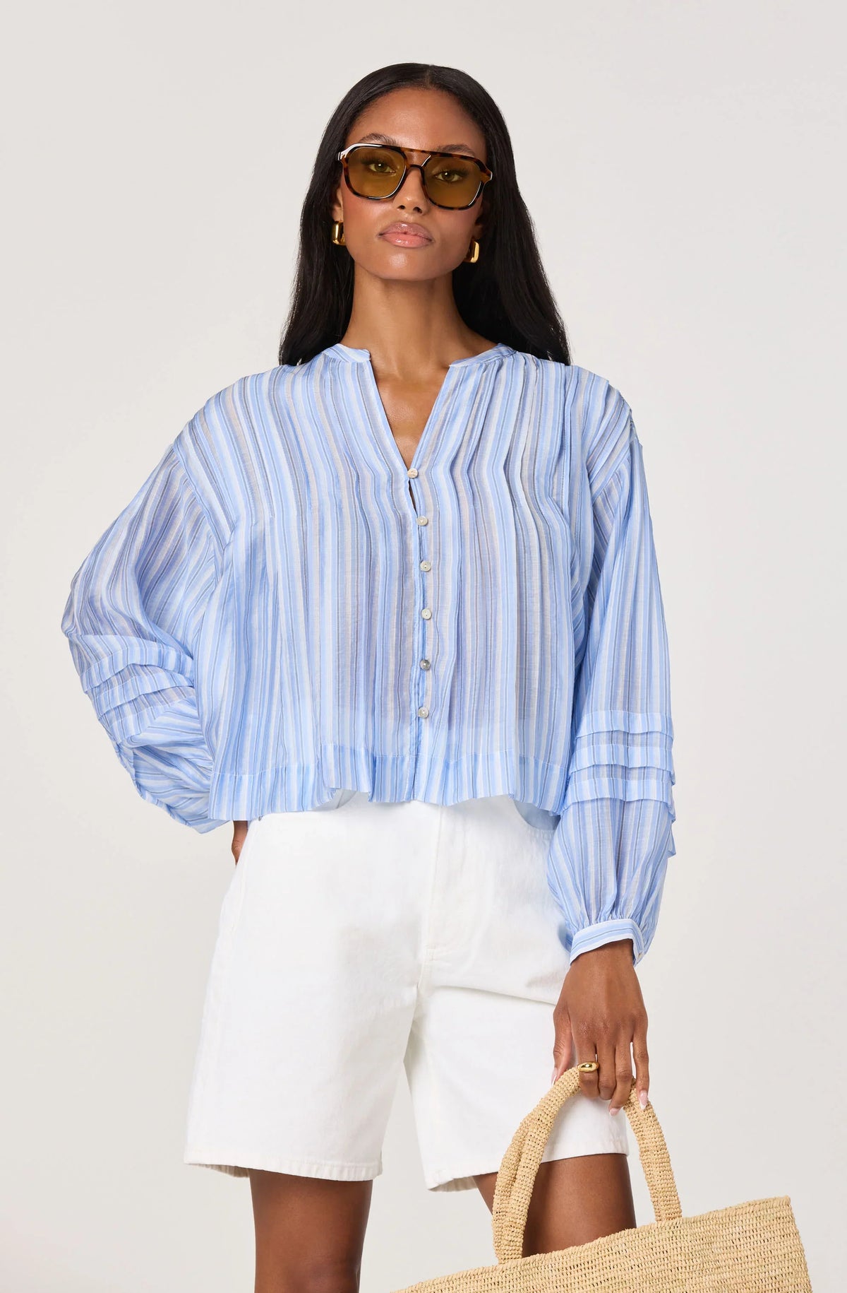 Inixyf Ericka Striped Balloon Sleeve Blouse