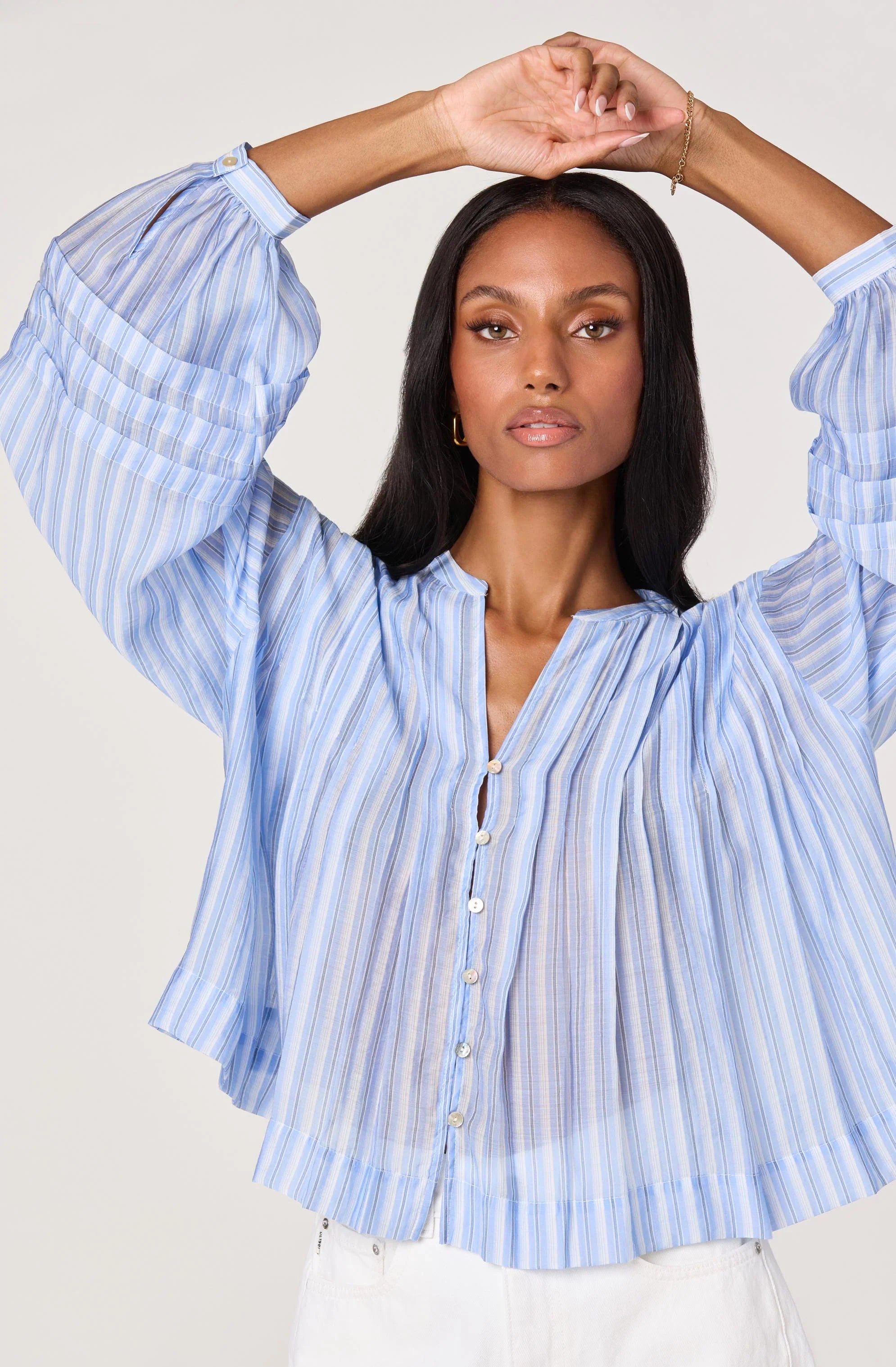 Inixyf Ericka Striped Balloon Sleeve Blouse