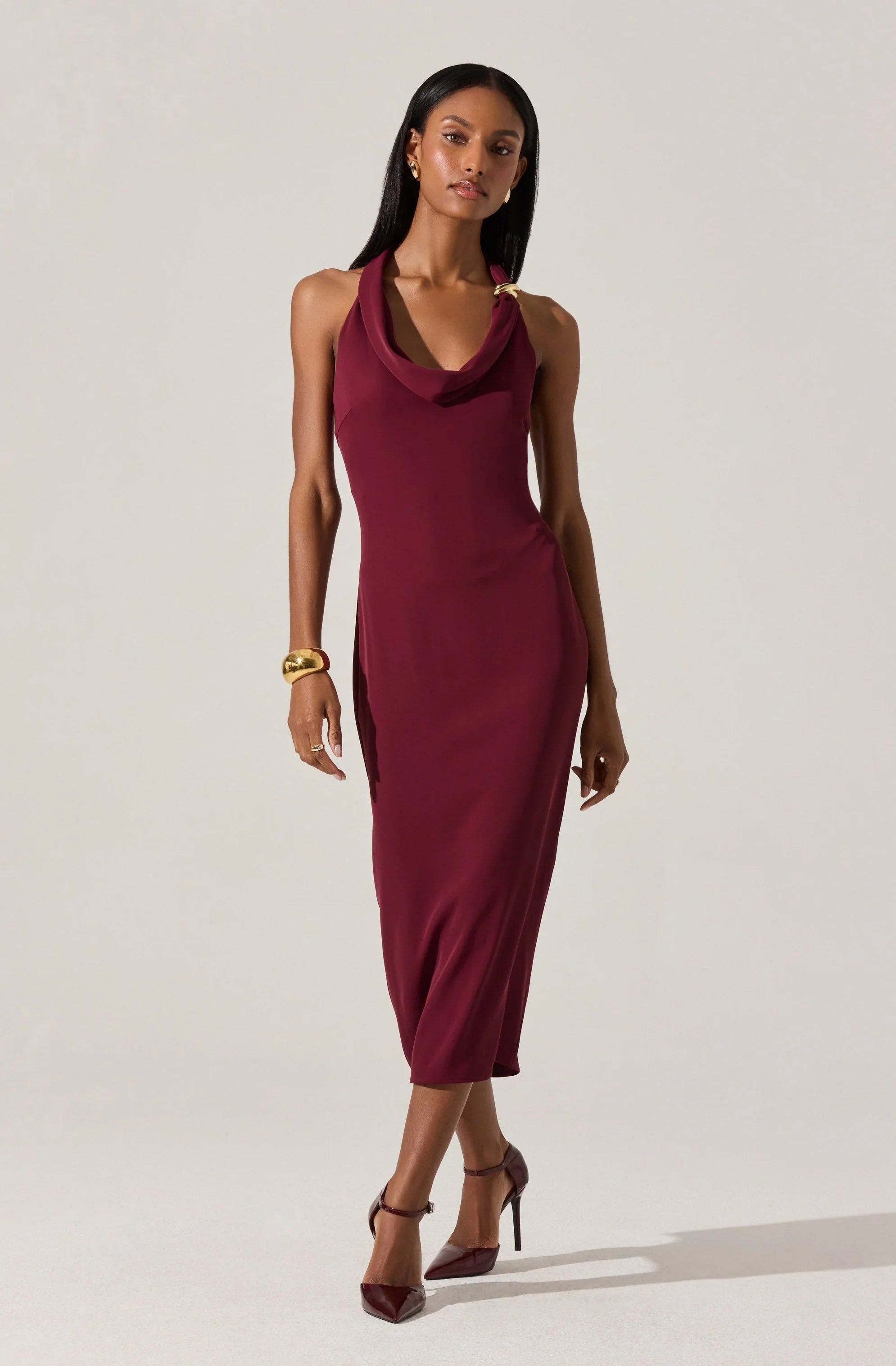 Lbruh Alanna Halter Cowl Neck Midi Dress