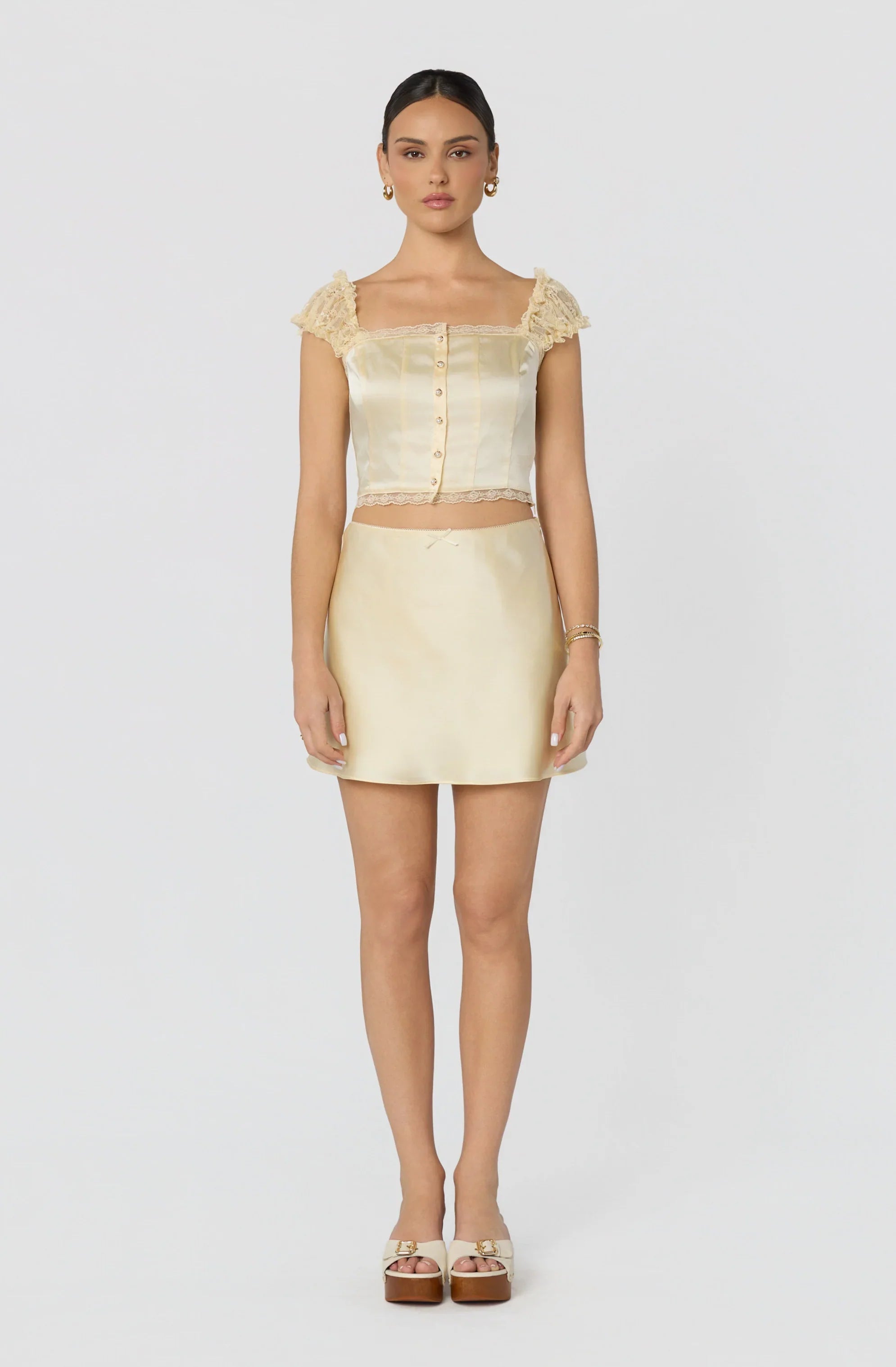 Inixyf Elliana Lace Sleeve Satin Top