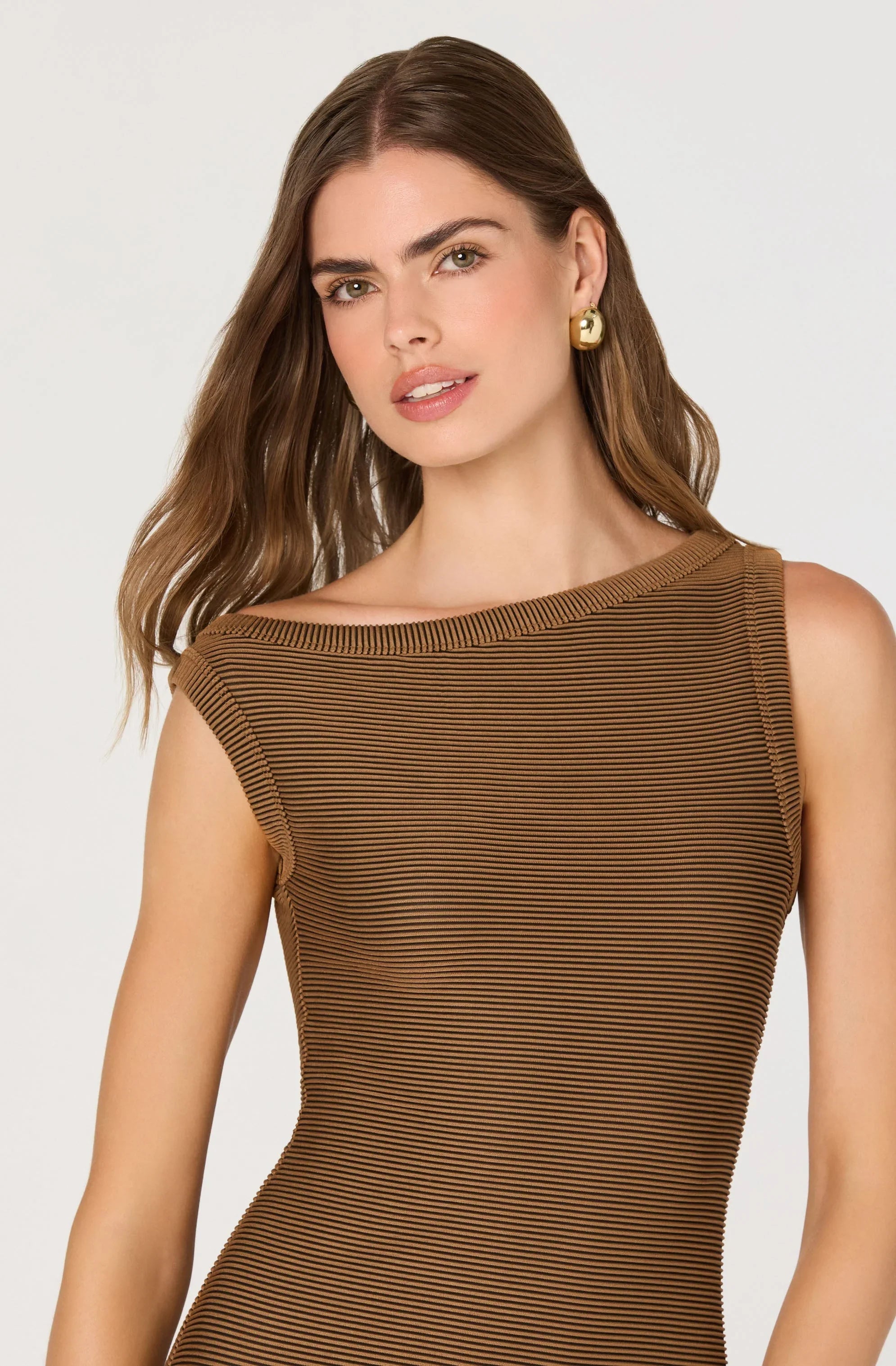 Lbruh Off Shoulder Ribbed Knit Midi Dress