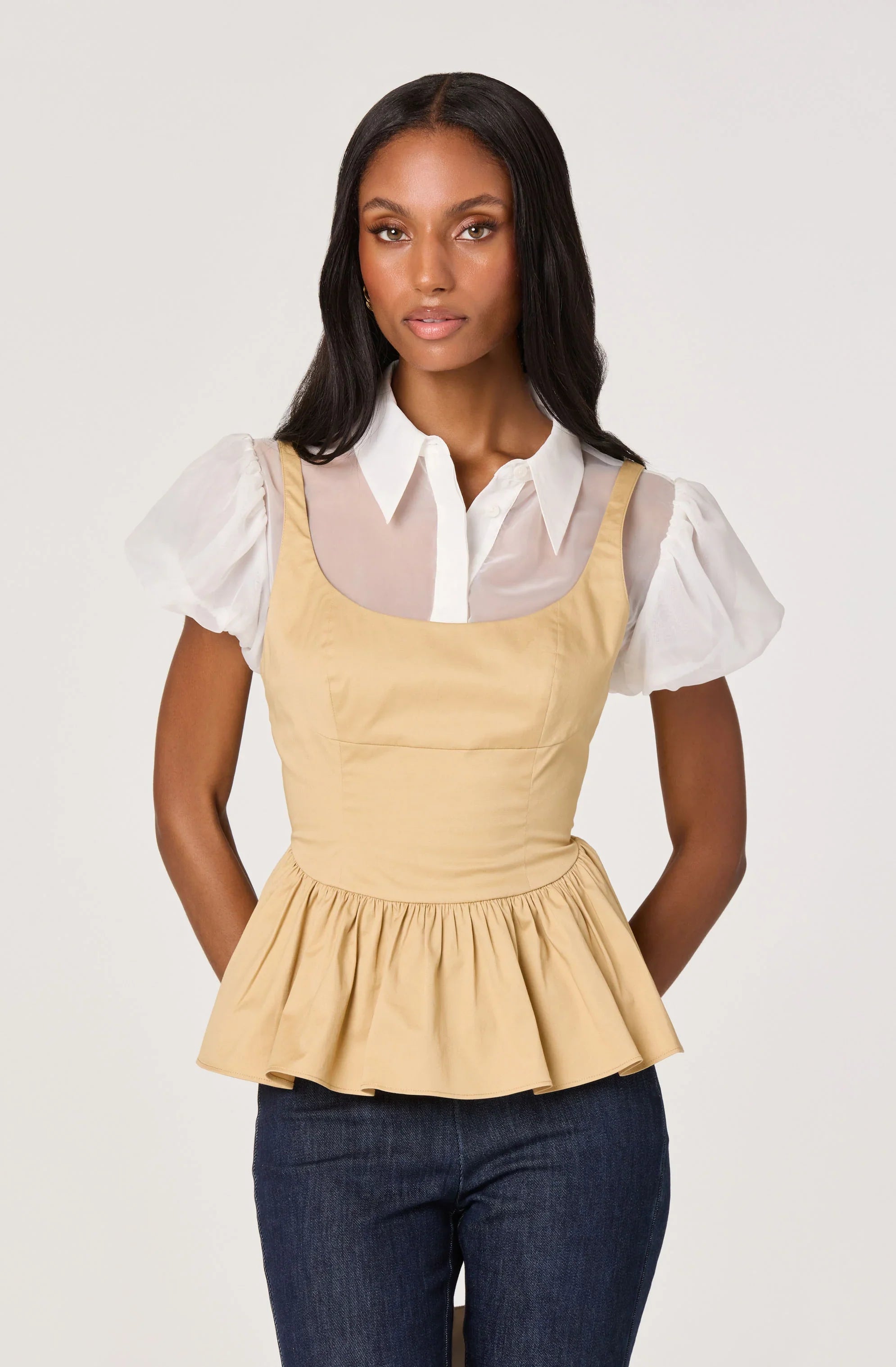 Inixyf Carrington Mixed Media Layered Peplum Top