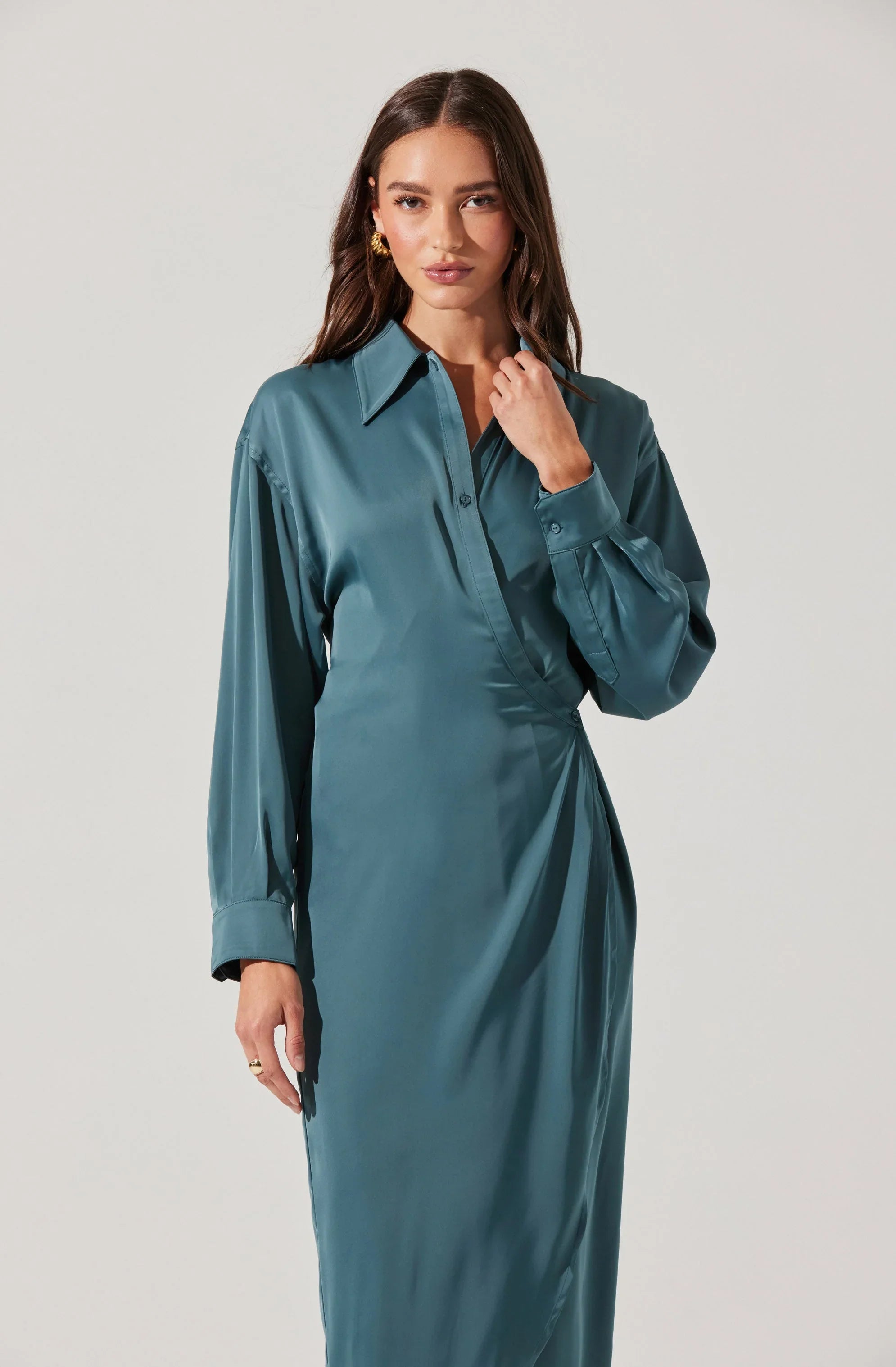 Lbruh Ira Satin Wrap Shirt Dress