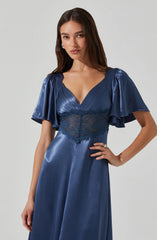 Lbruh Aurelia Satin V-Neck Midi Dress