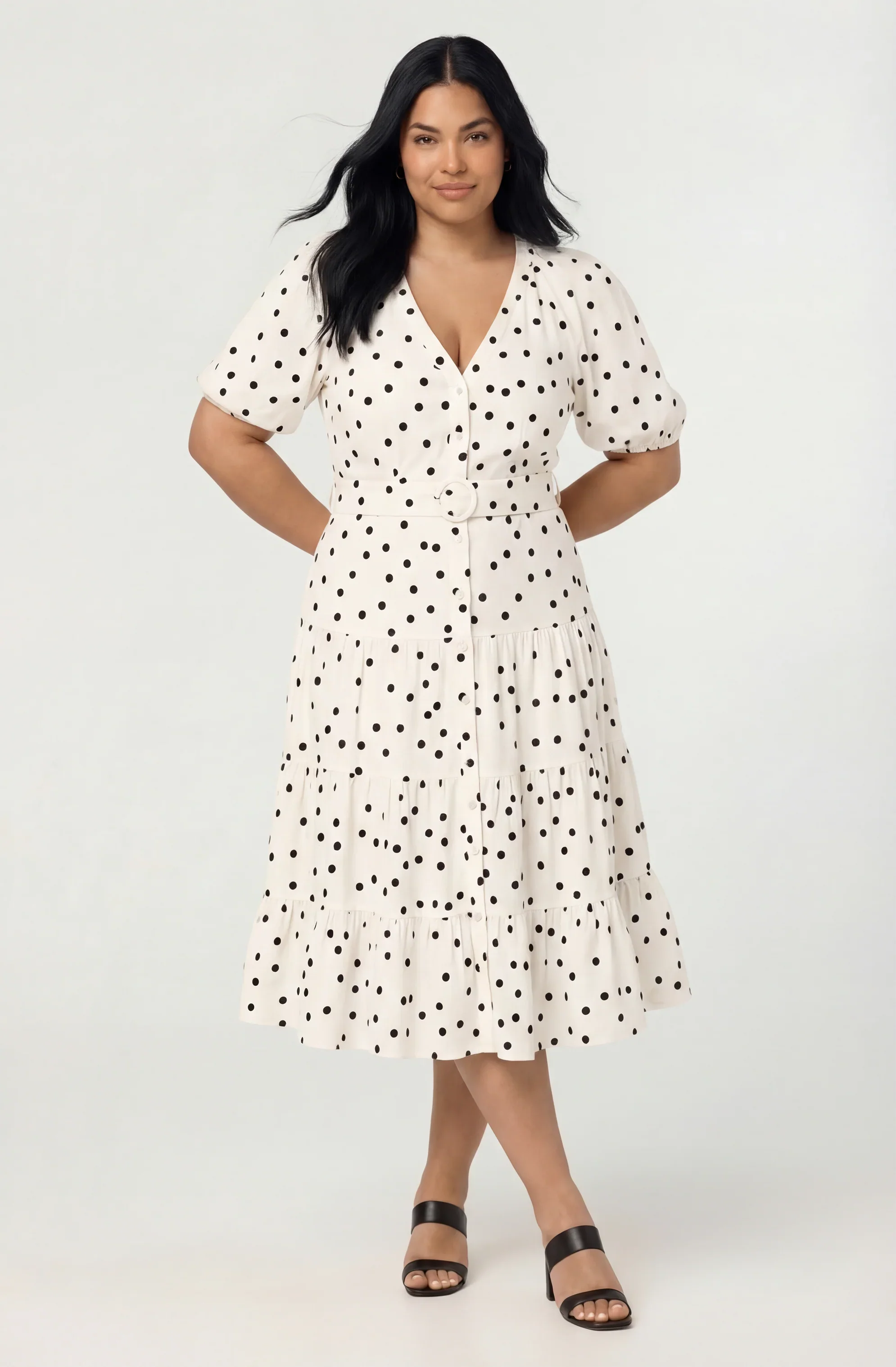 Inixyf Minnie Polka Dot Tiered Midi Dress