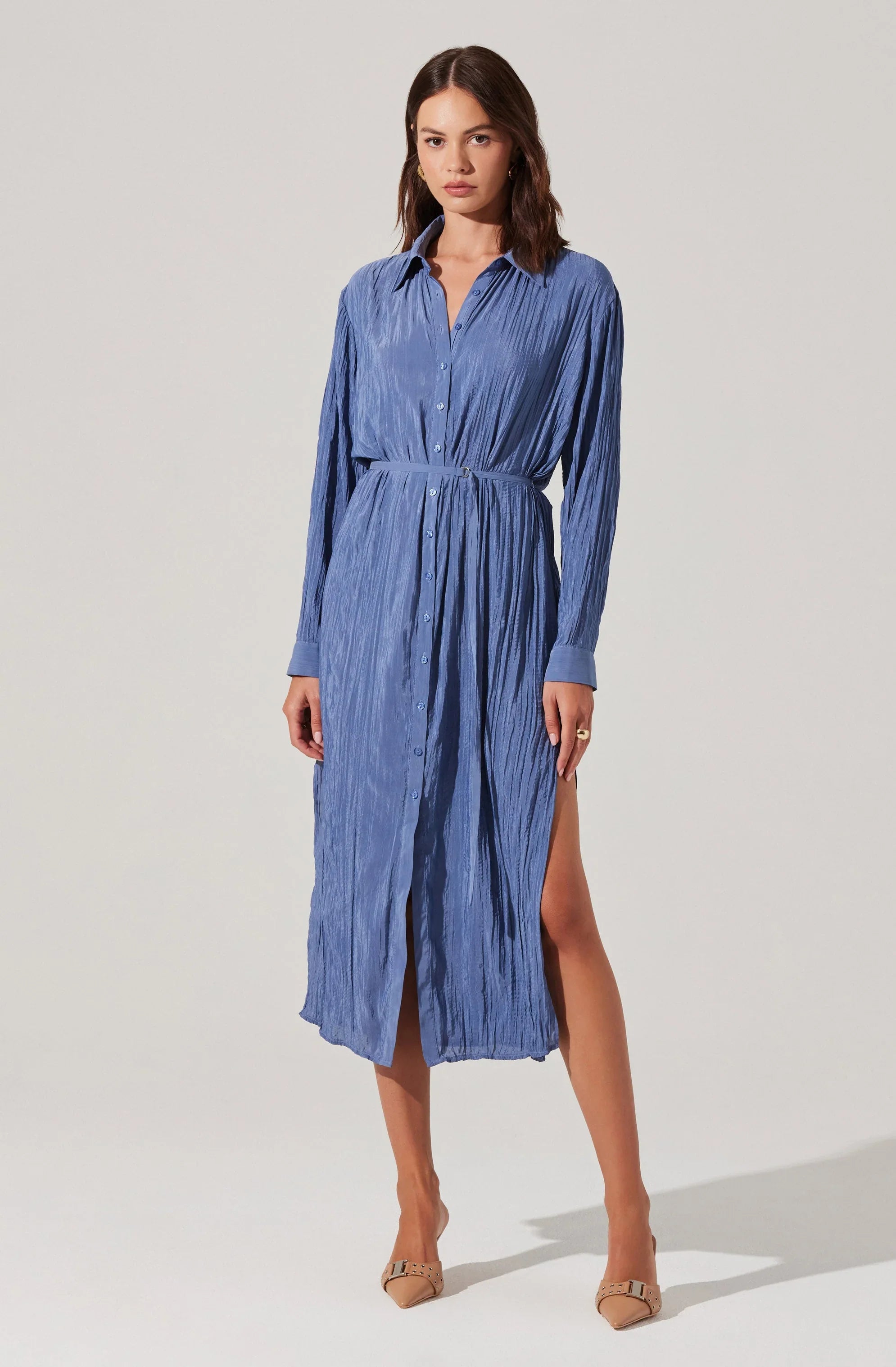 Lbruh Belted Long Sleeve Shirt Dress