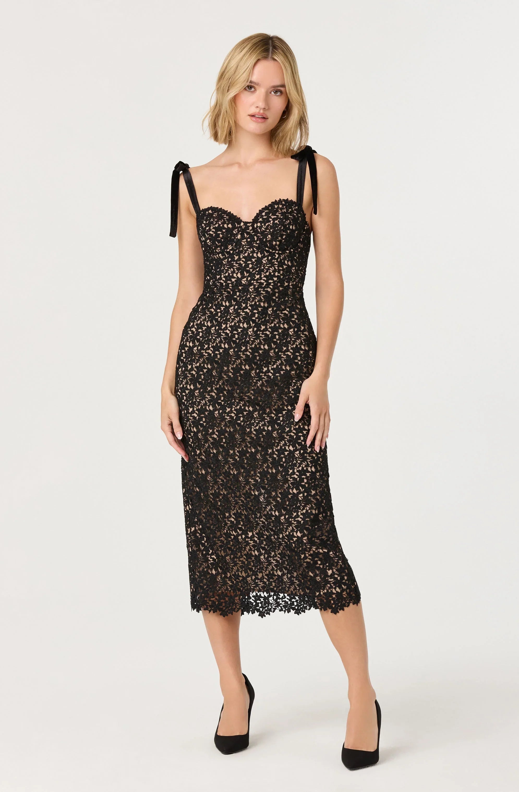 Lbruh Donne Floral Lace Midi Dress