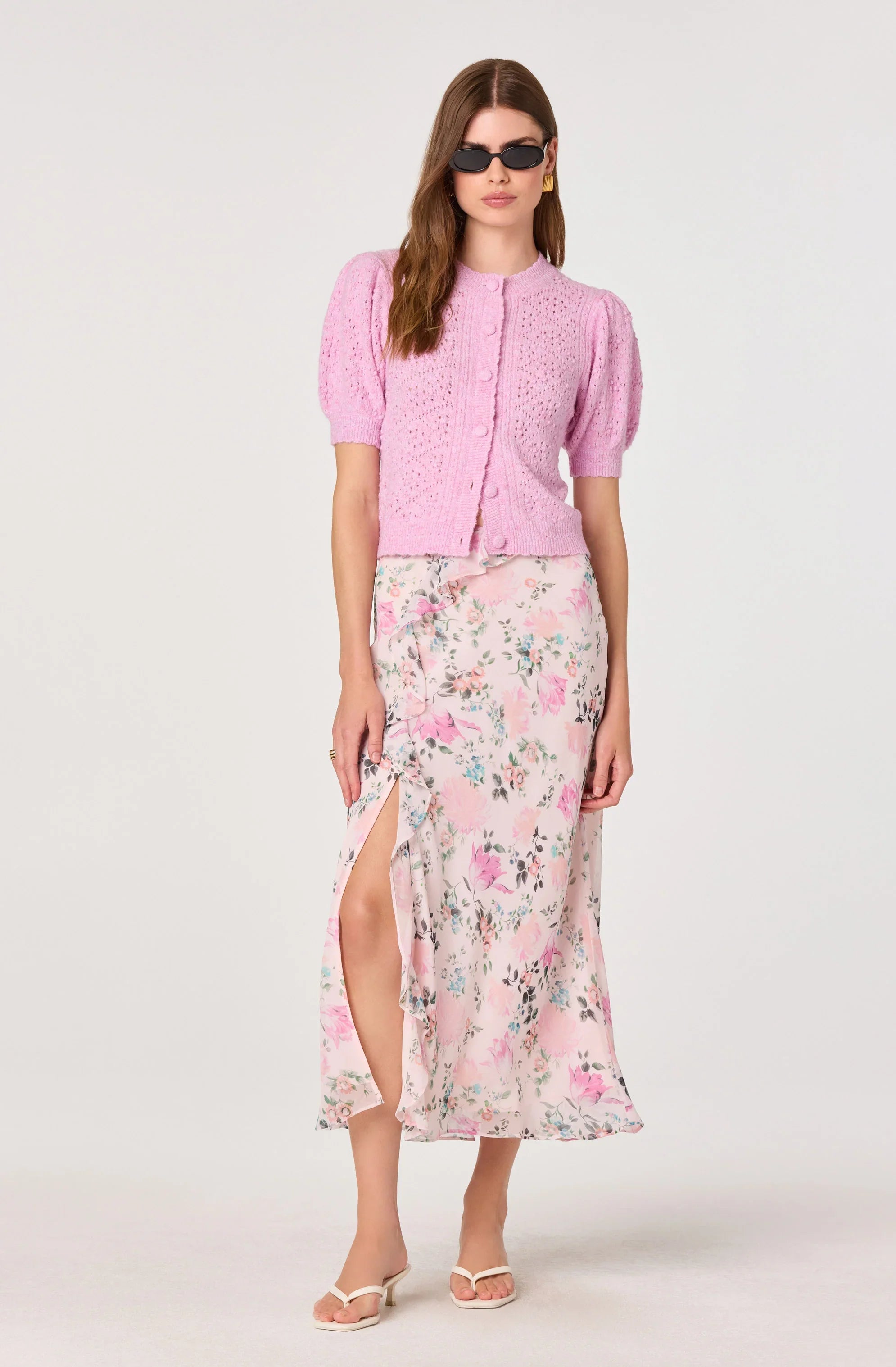 Inixyf Kaydence Puff Sleeve Bobble Stitch Cardigan