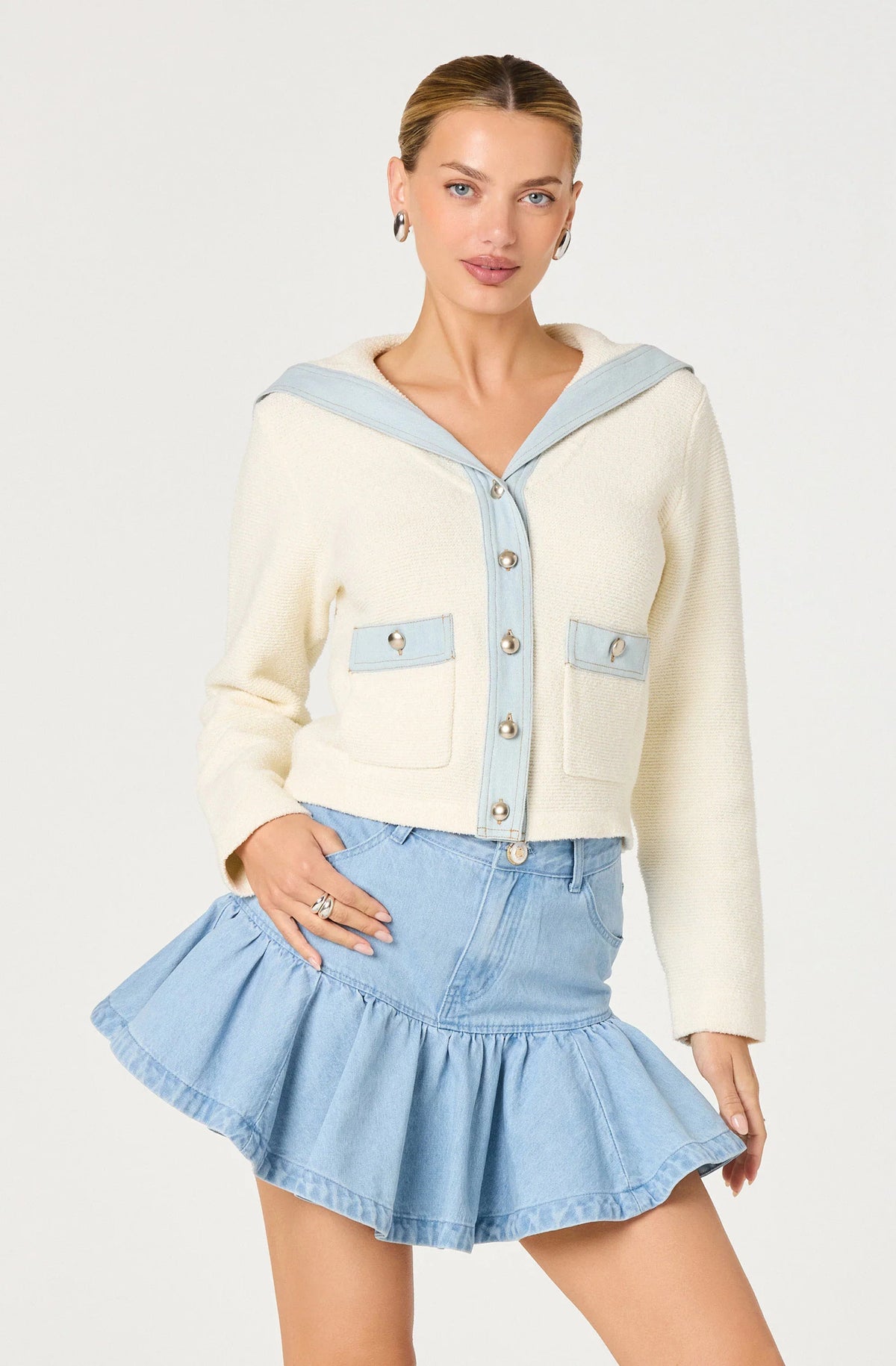 Inixyf Briley Terry Knit Denim Trim Cardigan