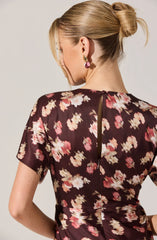 Lbruh Talyha Floral Satin V-Neck Midi Dress