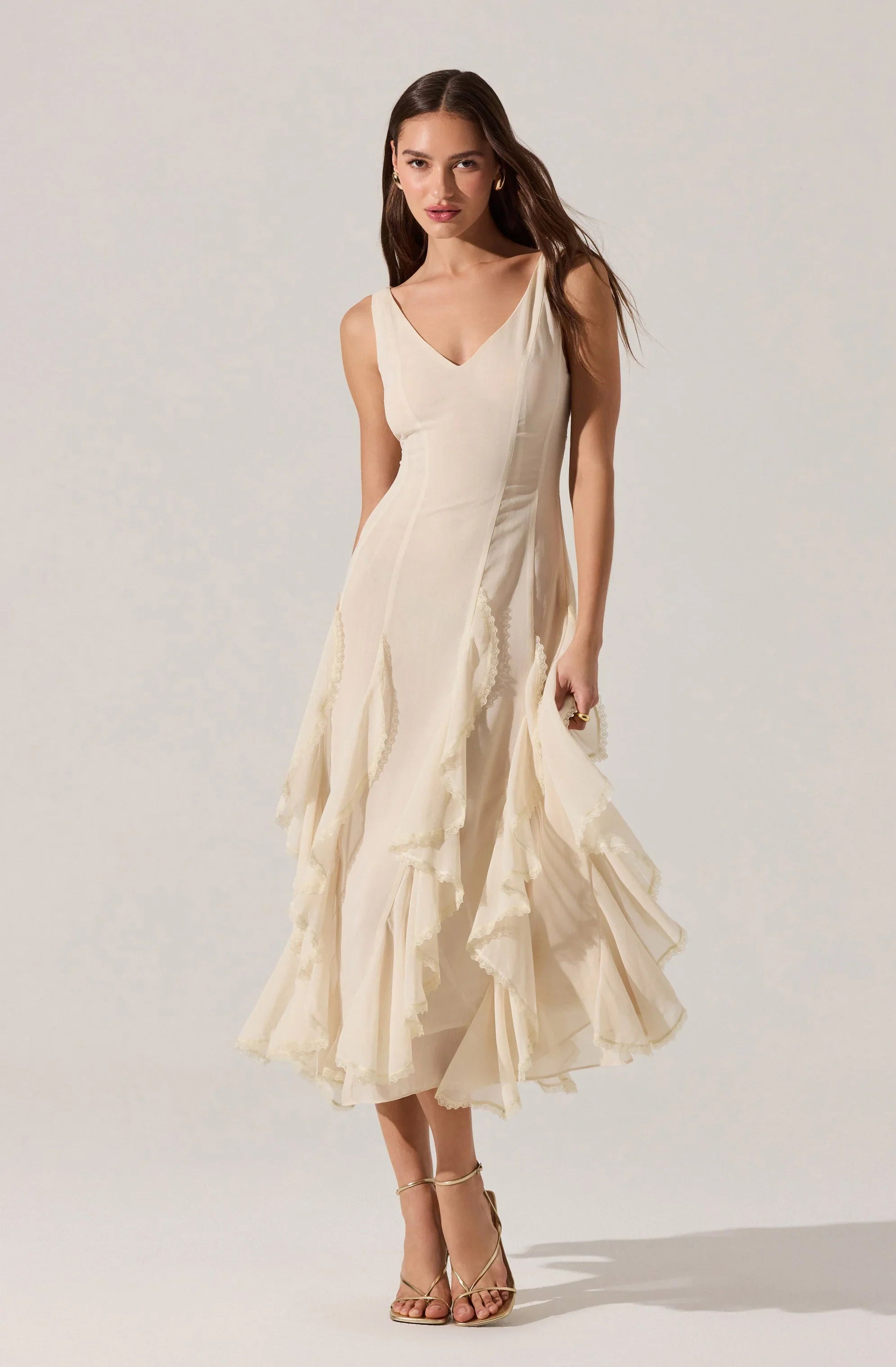 Lbruh Philomene V-Neck Ruffle Trim Dress