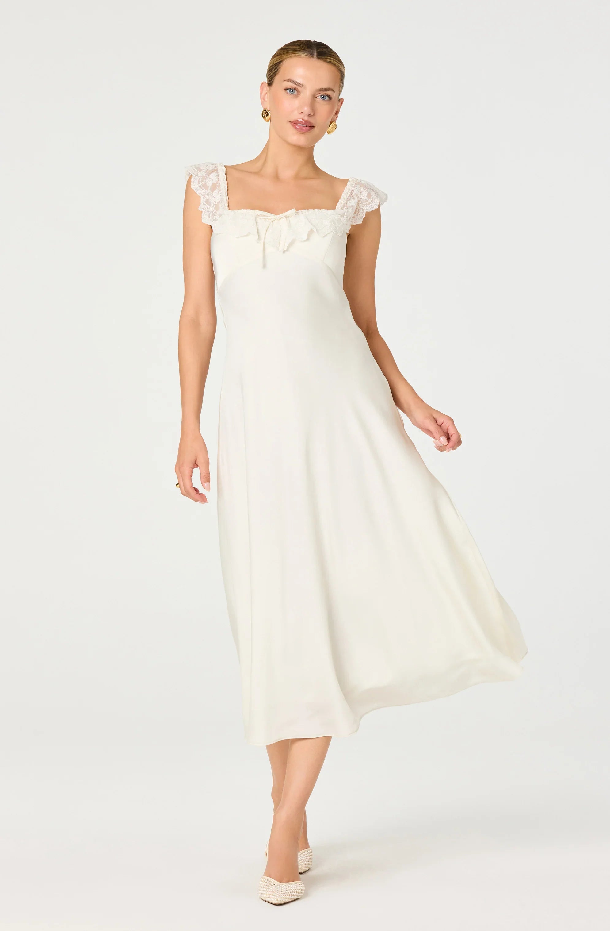 Inixyf Makiya Lace Strap Empire Waist Midi Dress