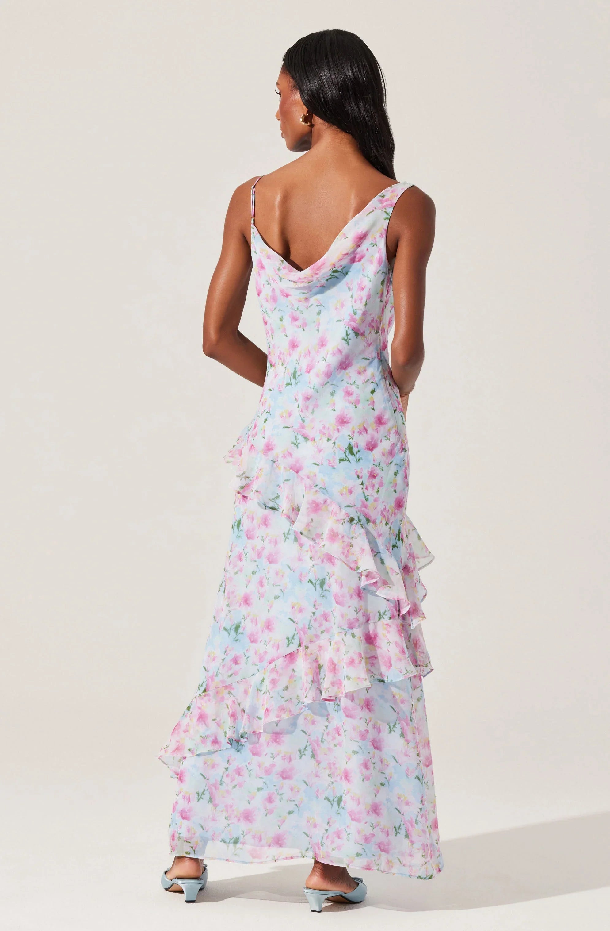 Lbruh Levina Asymmetric Floral Ruffle Maxi Dress