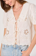 Inixyf Eider Embroidered Cutwork Tie-Front Top
