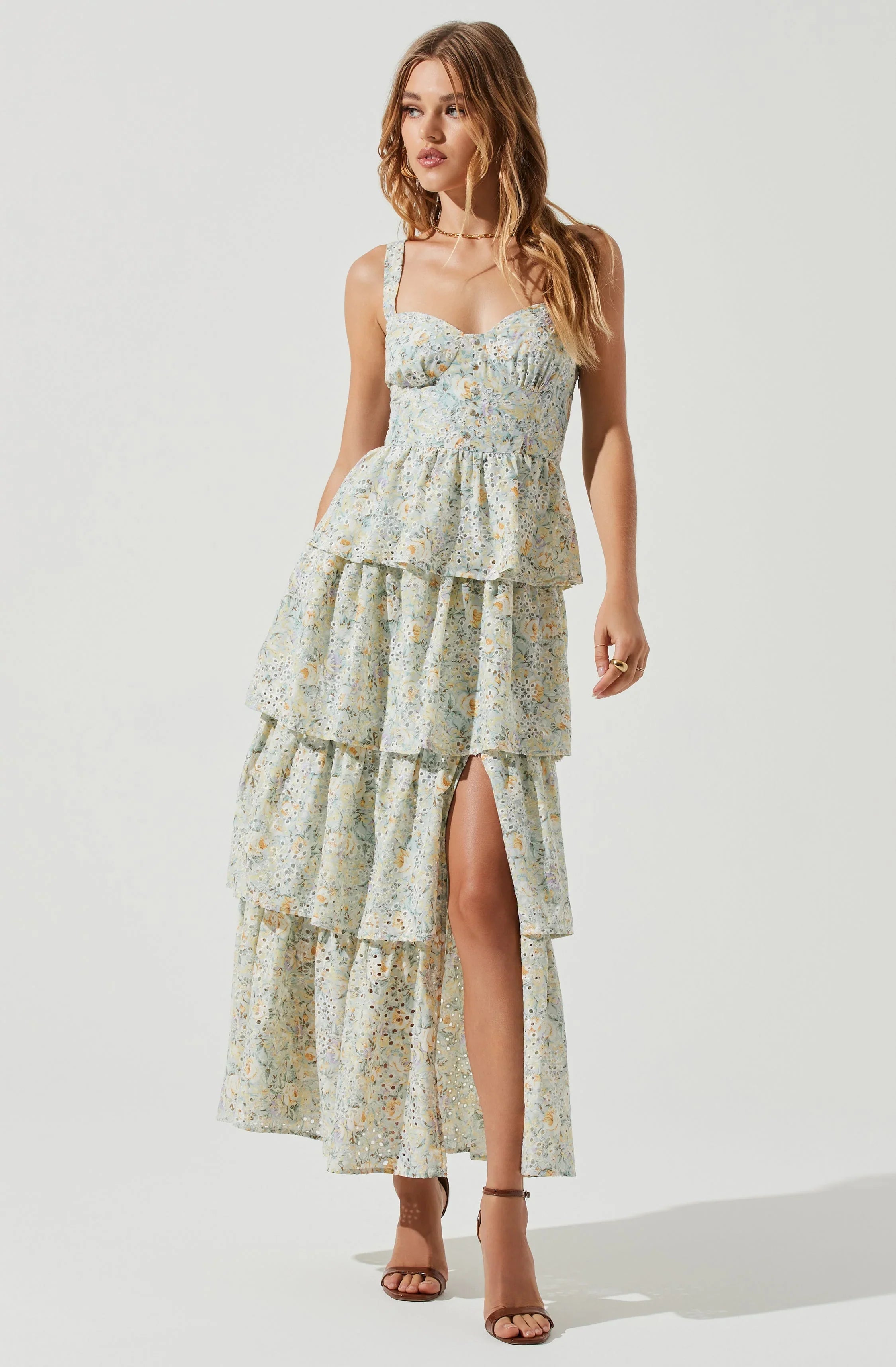 Lbruh Midsummer Eyelet Tiered Floral Maxi Dress