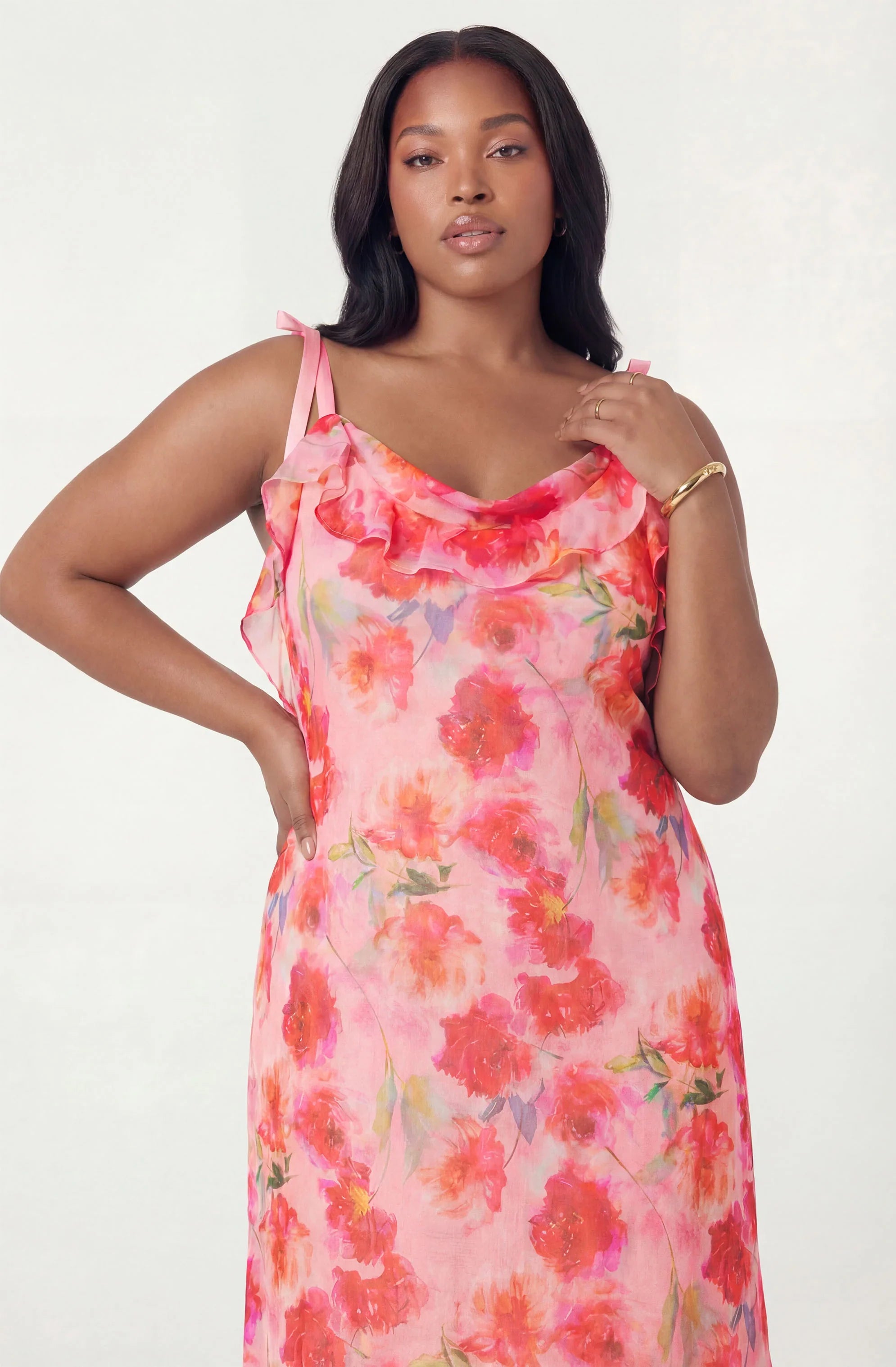 Inixyf Nissa Floral Ruffle Midi Dress