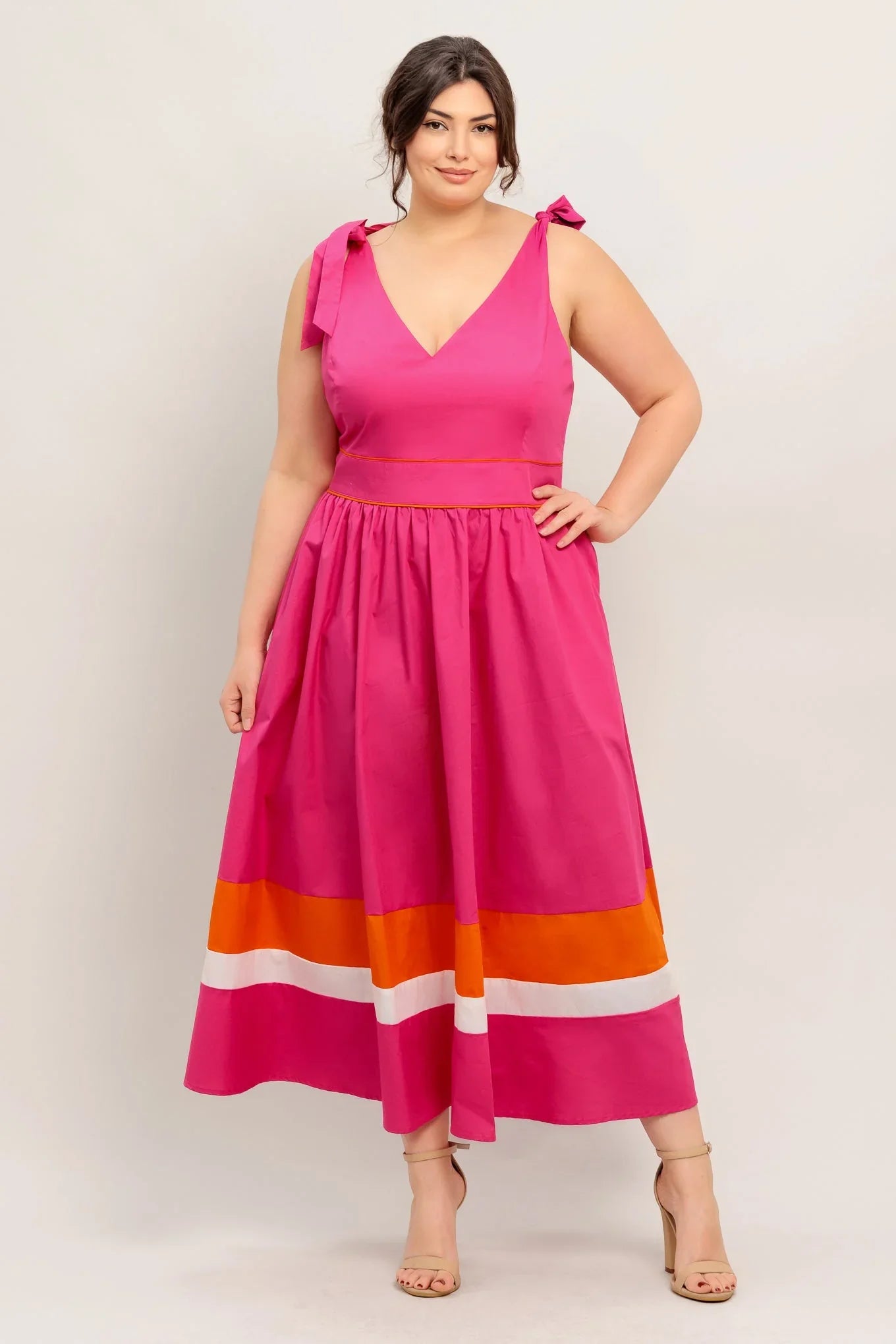 FOREST CHARM FUCHSIA & ORANGE MIDI DRESS