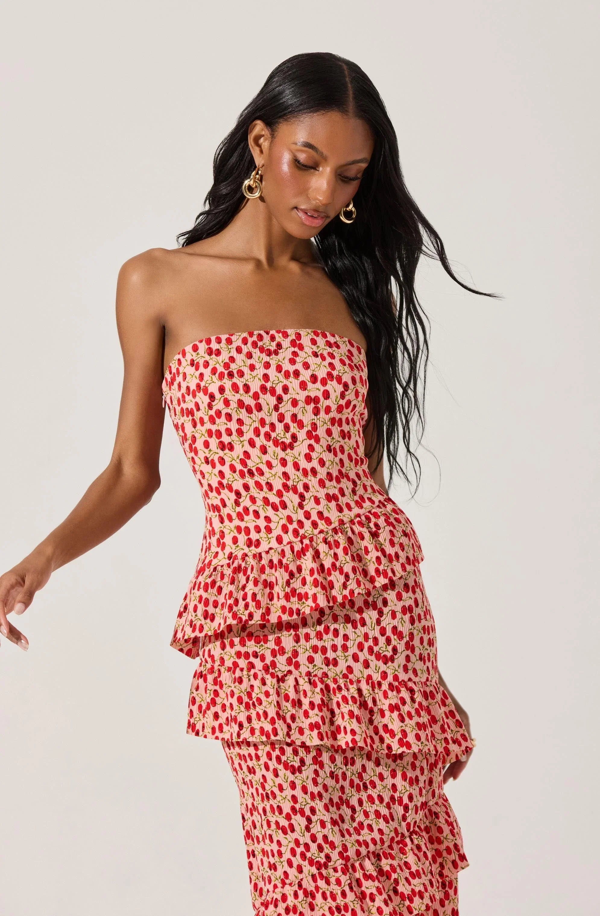 Lbruh Asymmetrical Tiered Ruffle Midi Dress