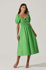 Lbruh Smocked Bow Midi Dress