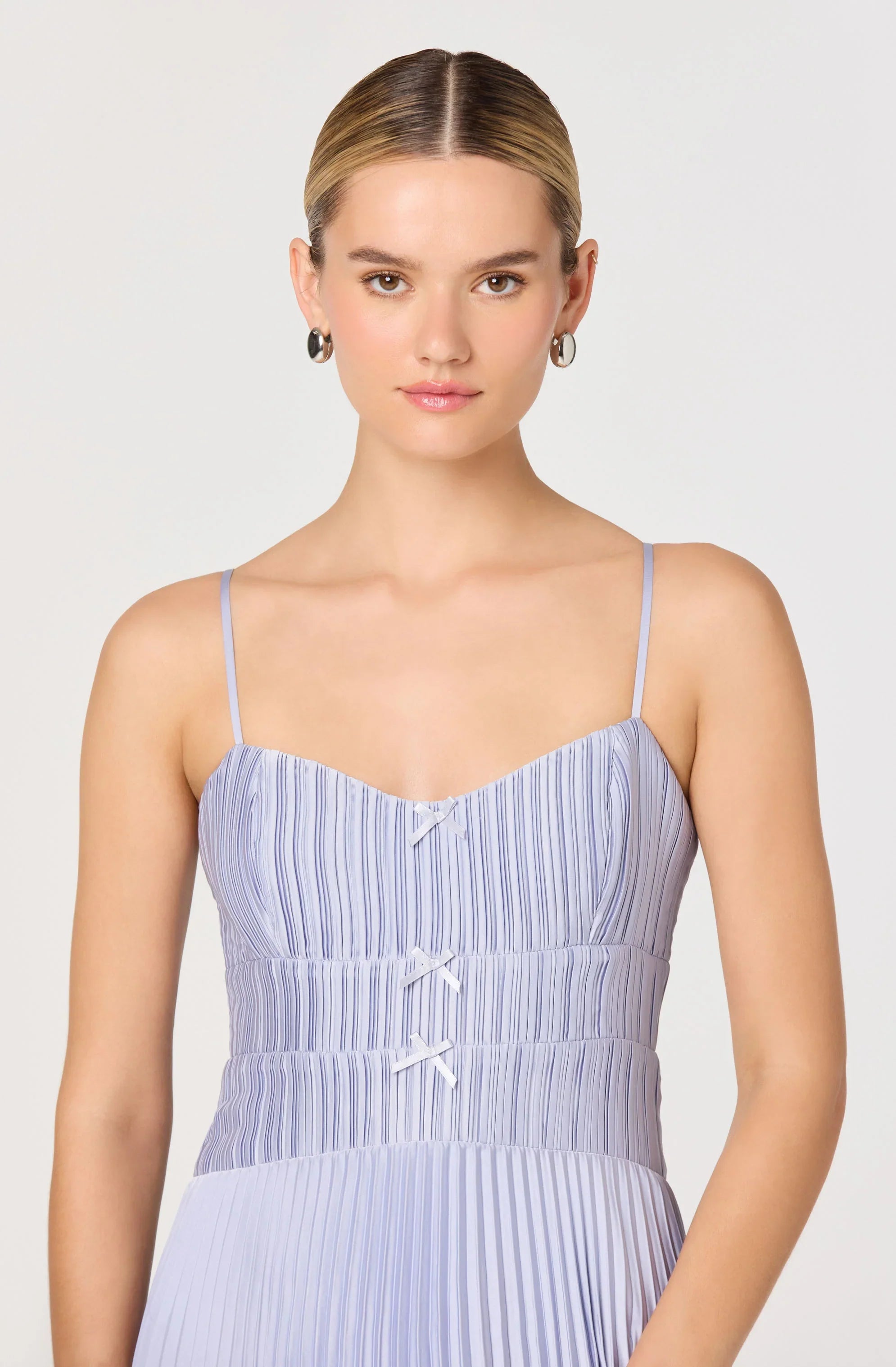 Inixyf Shionagh Satin Bow-Detail Pleated Midi Dress