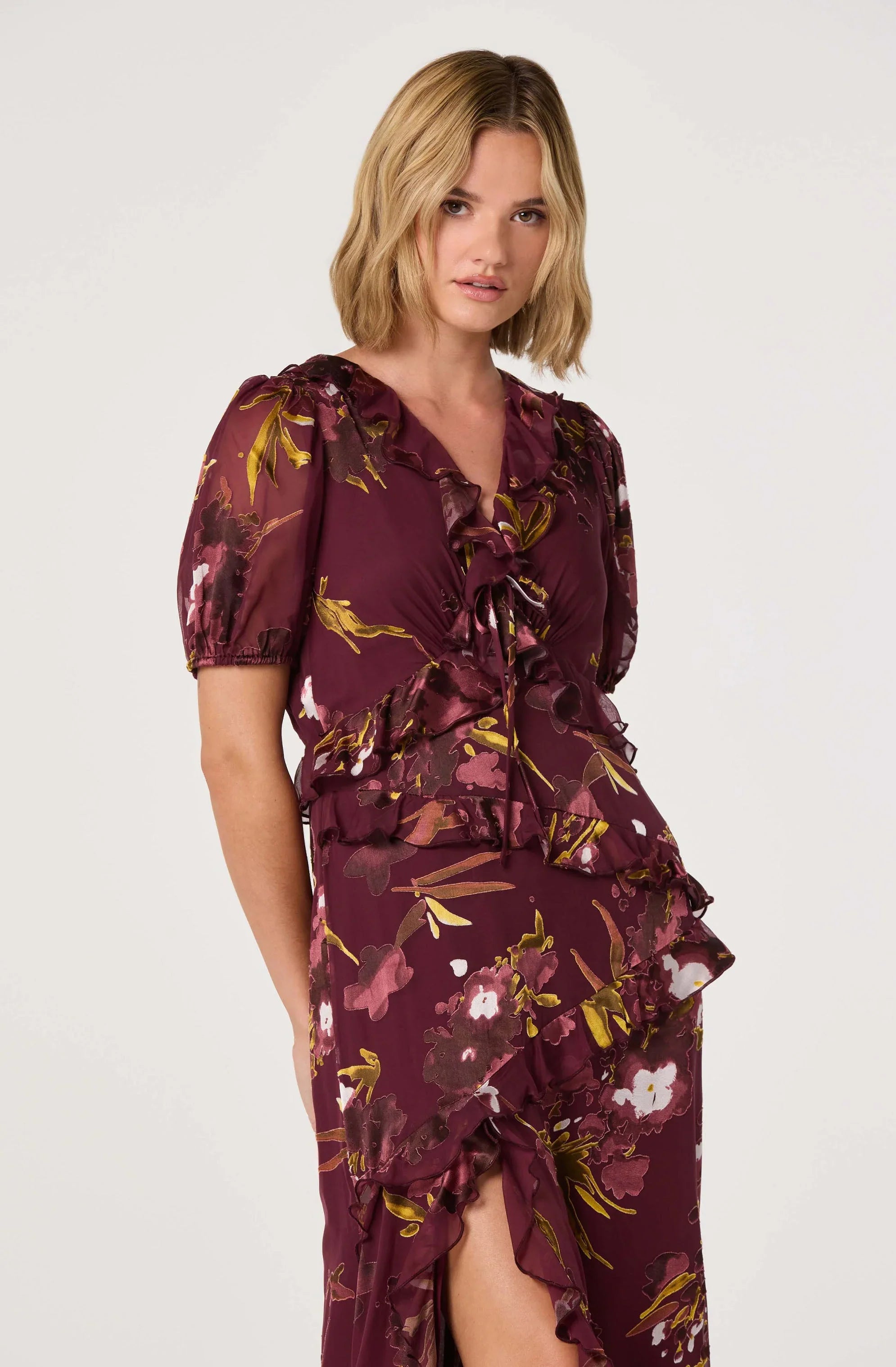 Lbruh Bennet Floral Ruffle Trim Midi Dress