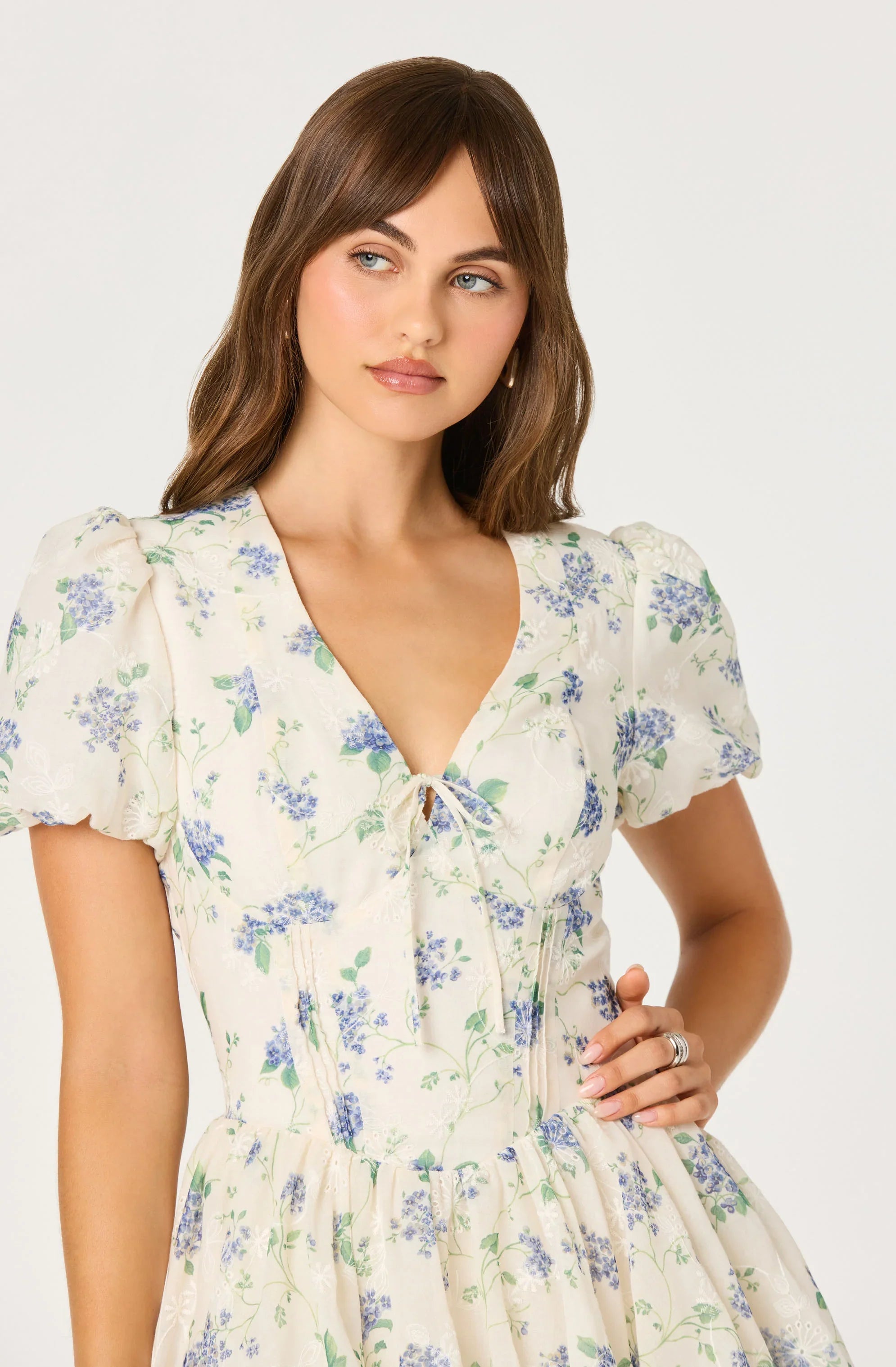 Inixyf Sommer Floral Puff Sleeve Mini Dress