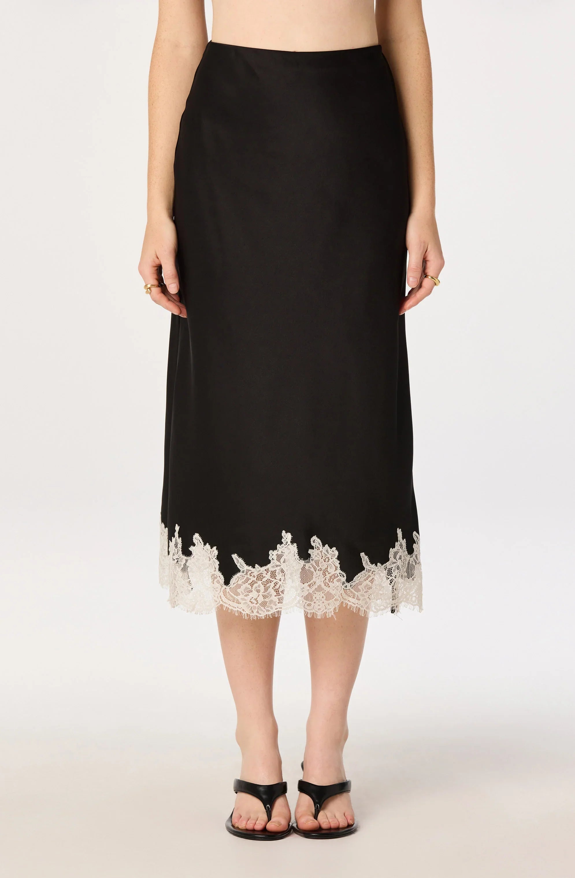 Inixyf Blossom Lace Hem Midi Skirt