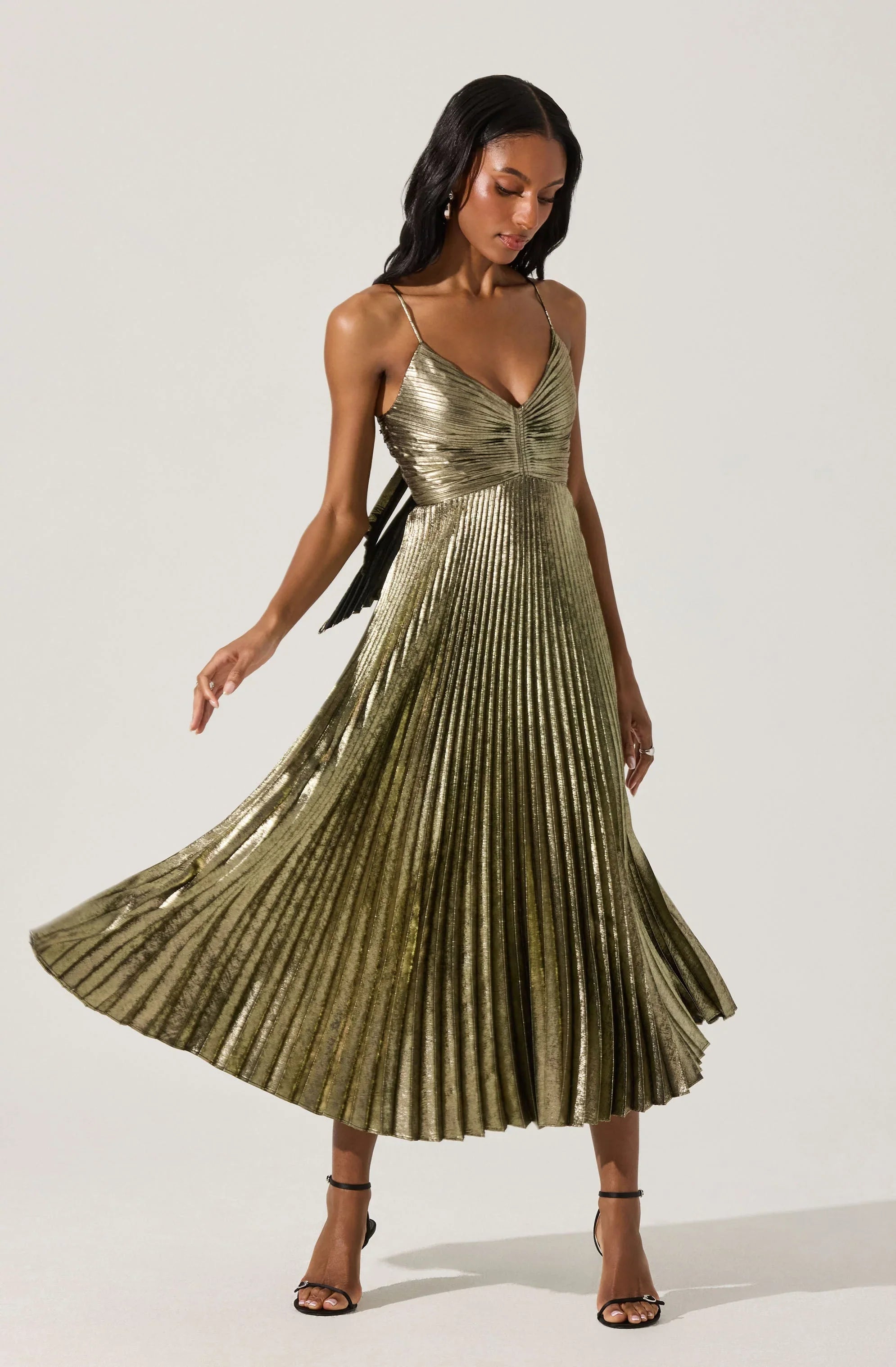 Lbruh Blythe Metallic Plisse Midi Dress