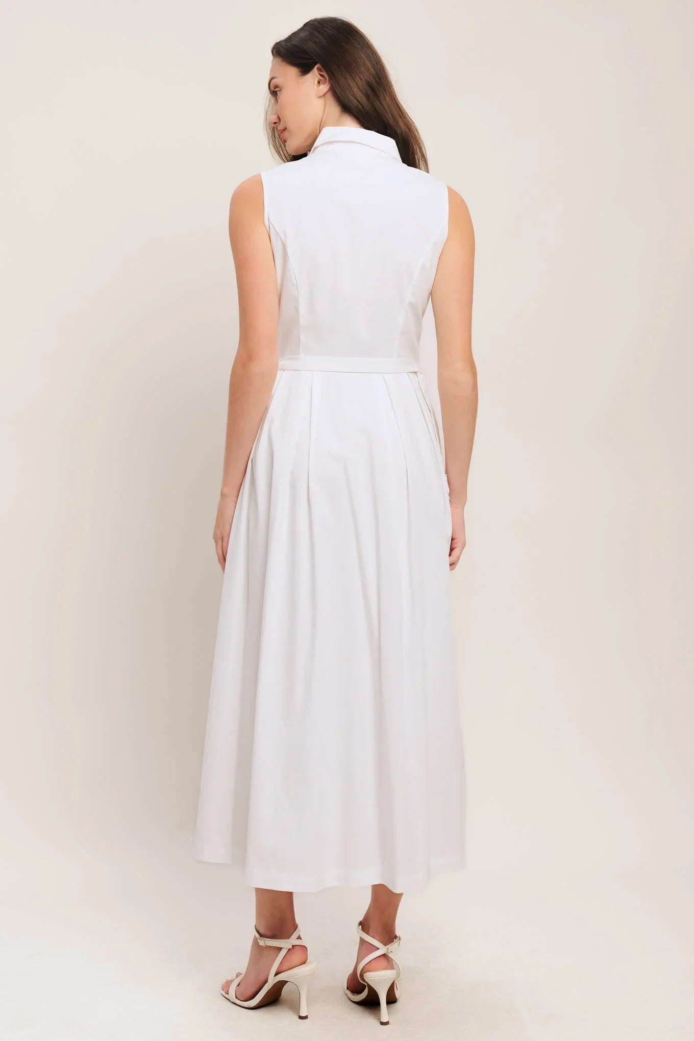 PEARL BUTTON DOWN WHITE MIDI DRESS