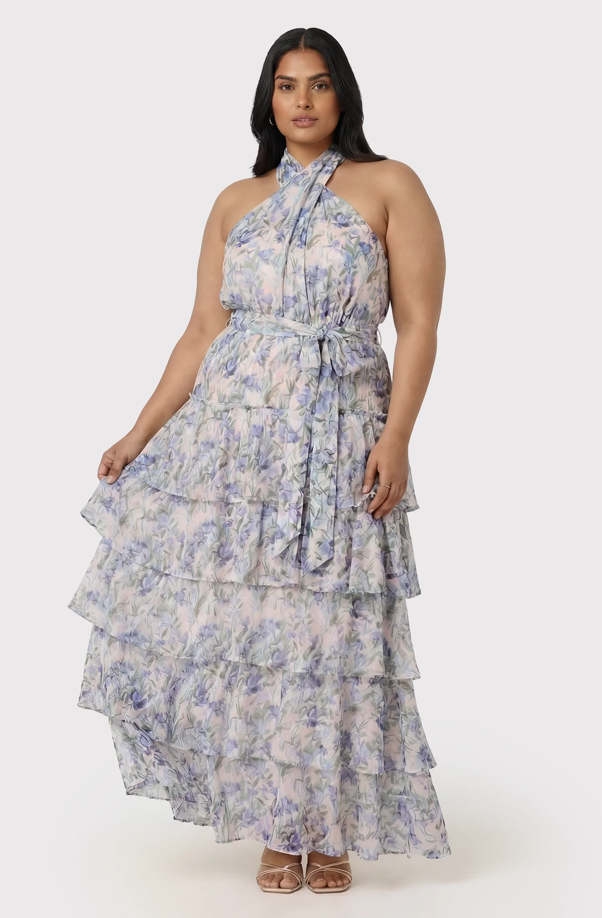 Lbruh Adamaris Floral Halter Tiered Ruffle Maxi Dress