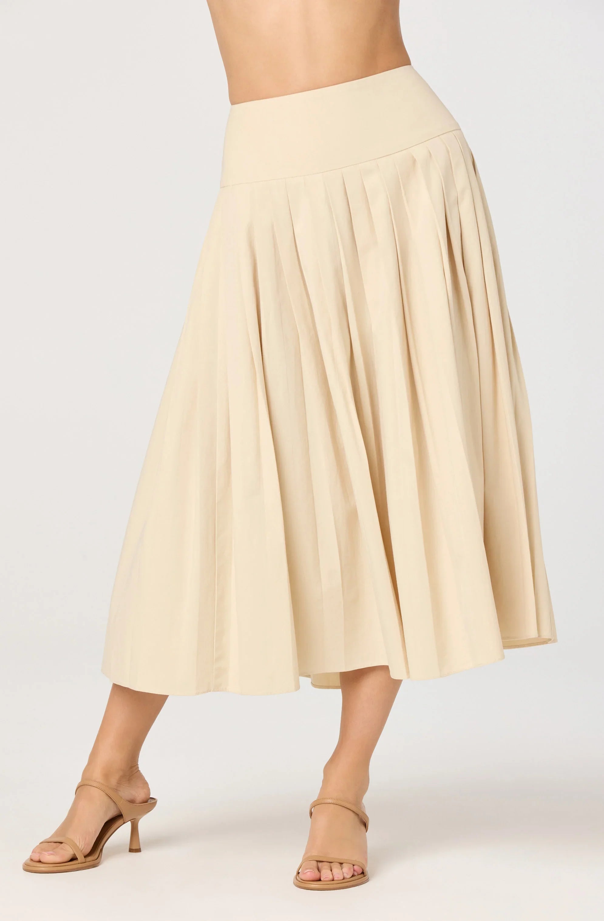 Inixyf Aubrianna Pleated Drop-Waist Midi Skirt