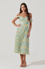 Lbruh Pleated Cold Shoulder Midi Dress