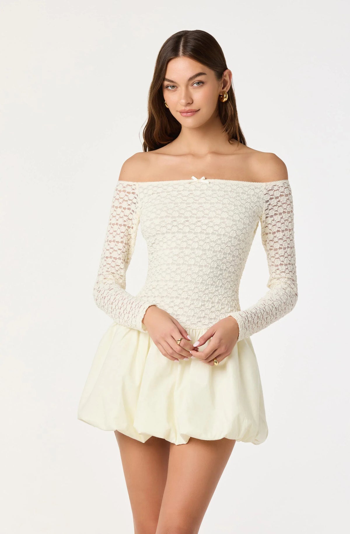 Lbruh Off Shoulder Mixed Media Dress