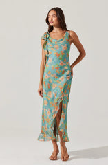 Lbruh Isabelle Ruffled Cowl Neck Floral Midi Dress