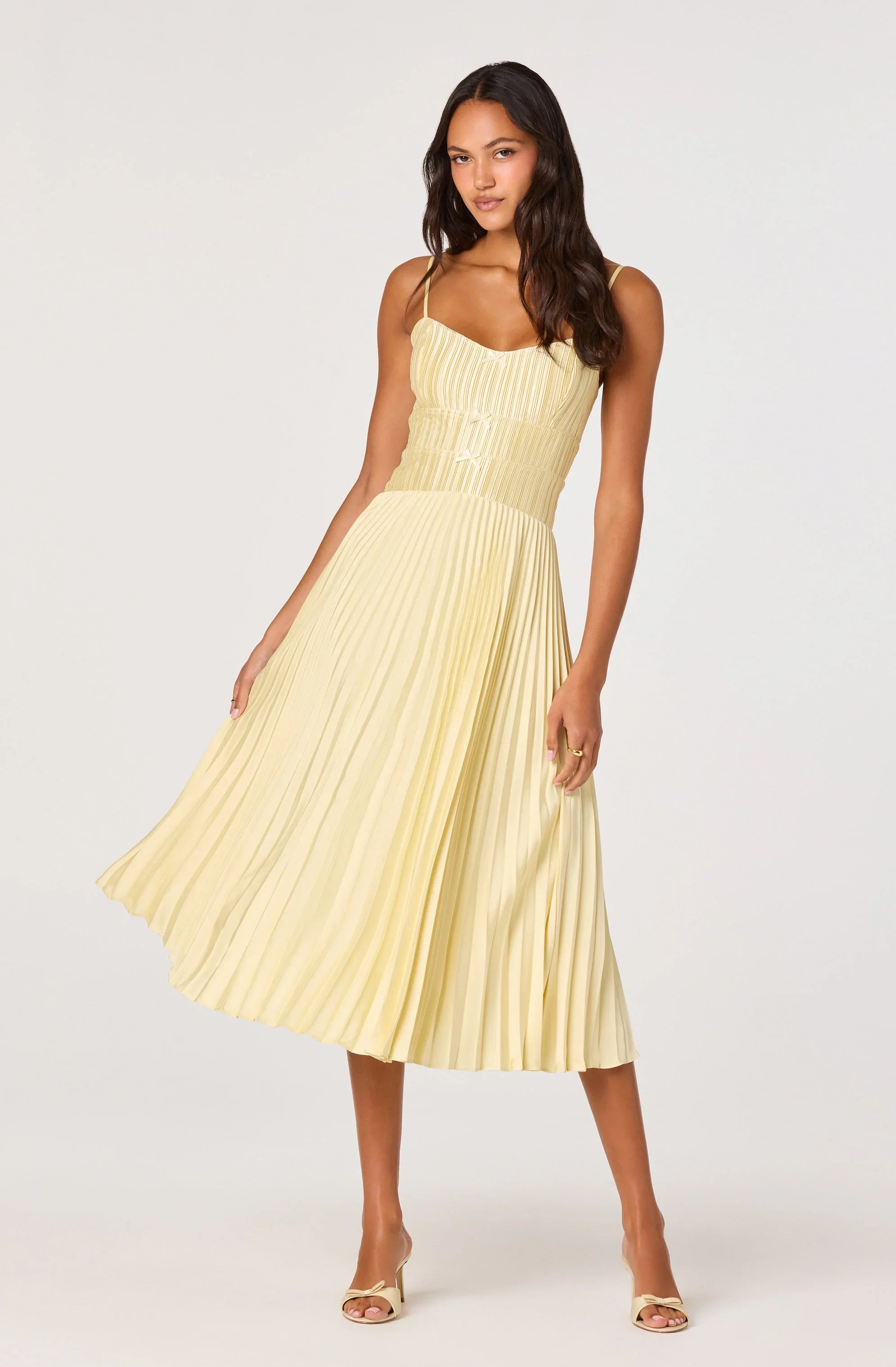 Inixyf Shionagh Satin Bow-Detail Pleated Midi Dress