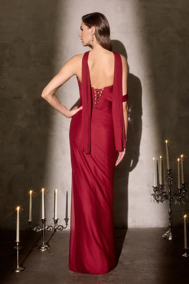 Indira Gown - Pleated Chiffon Dress with Scarf