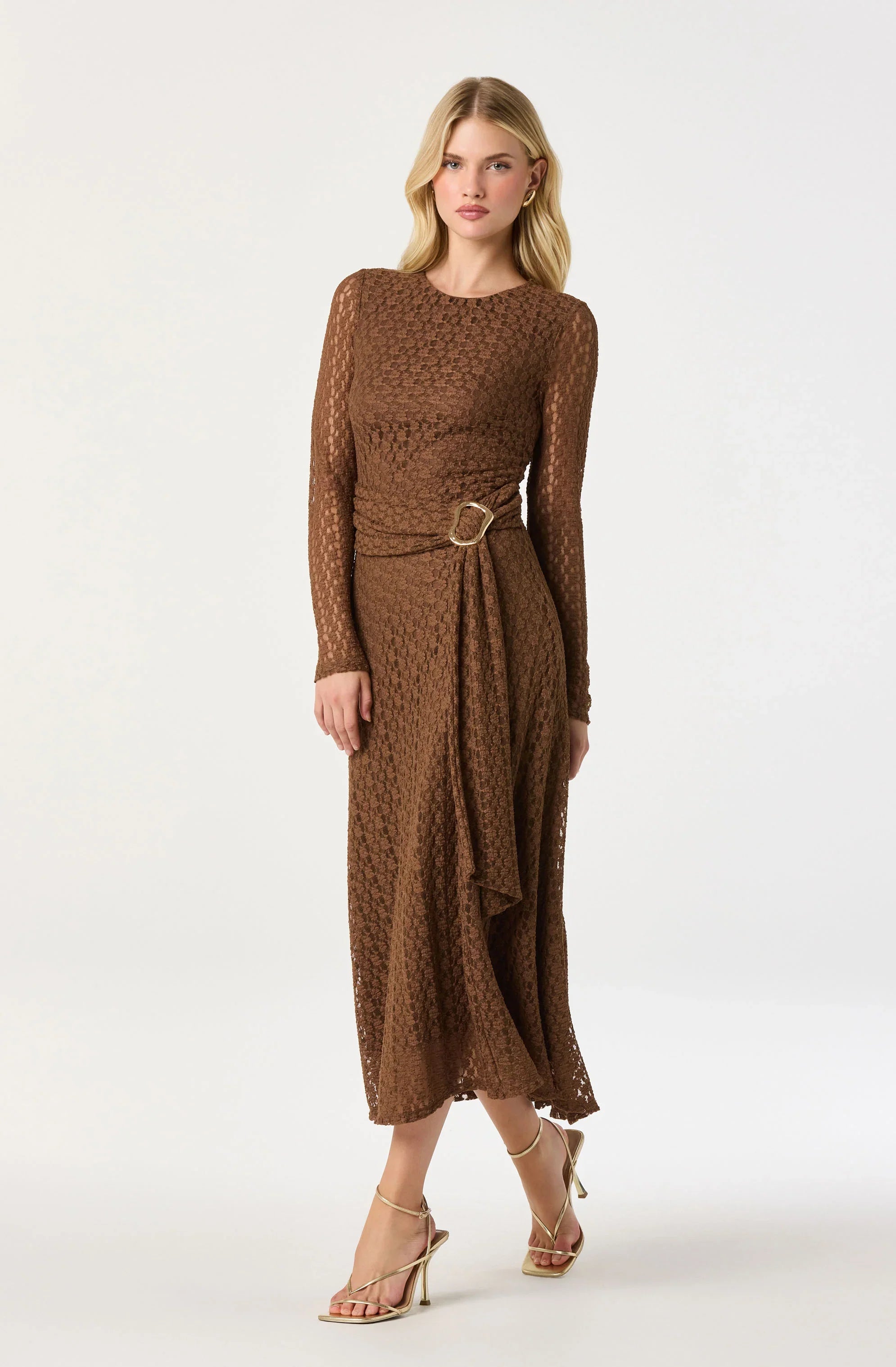 Lbruh Belted Lace Midi Dress