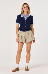 Inixyf Marlee Mixed Media Cardigan with Gingham Collar