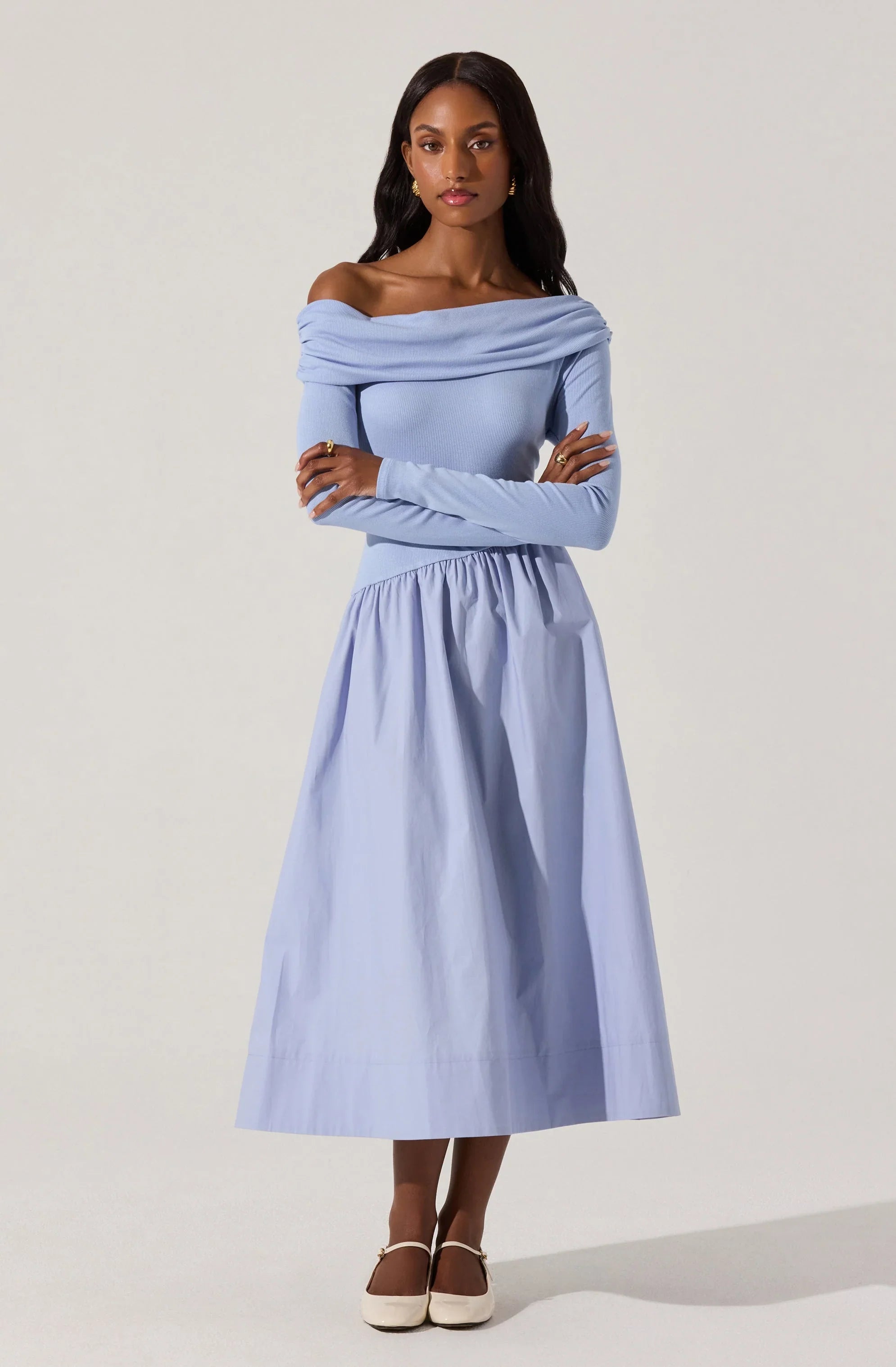 Lbruh Mixed Media Off Shoulder Dress