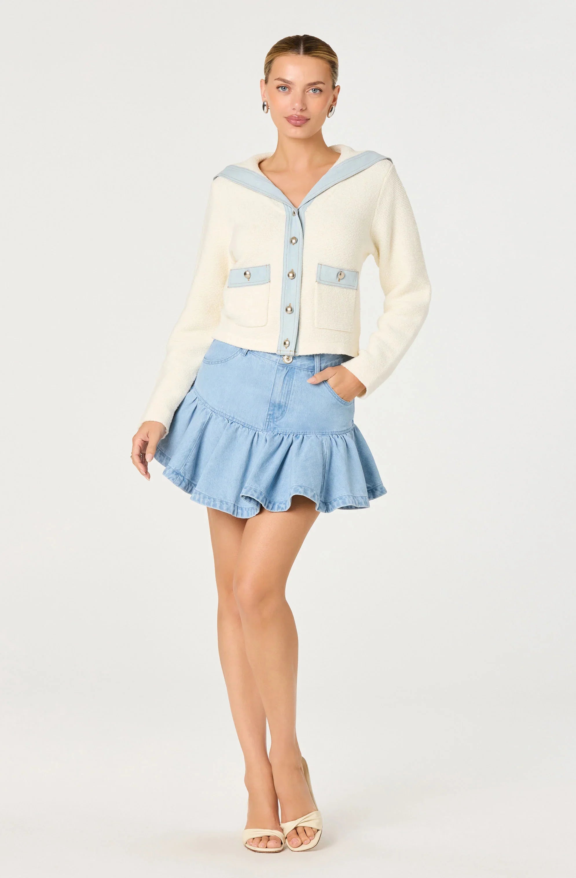 Inixyf Briley Terry Knit Denim Trim Cardigan